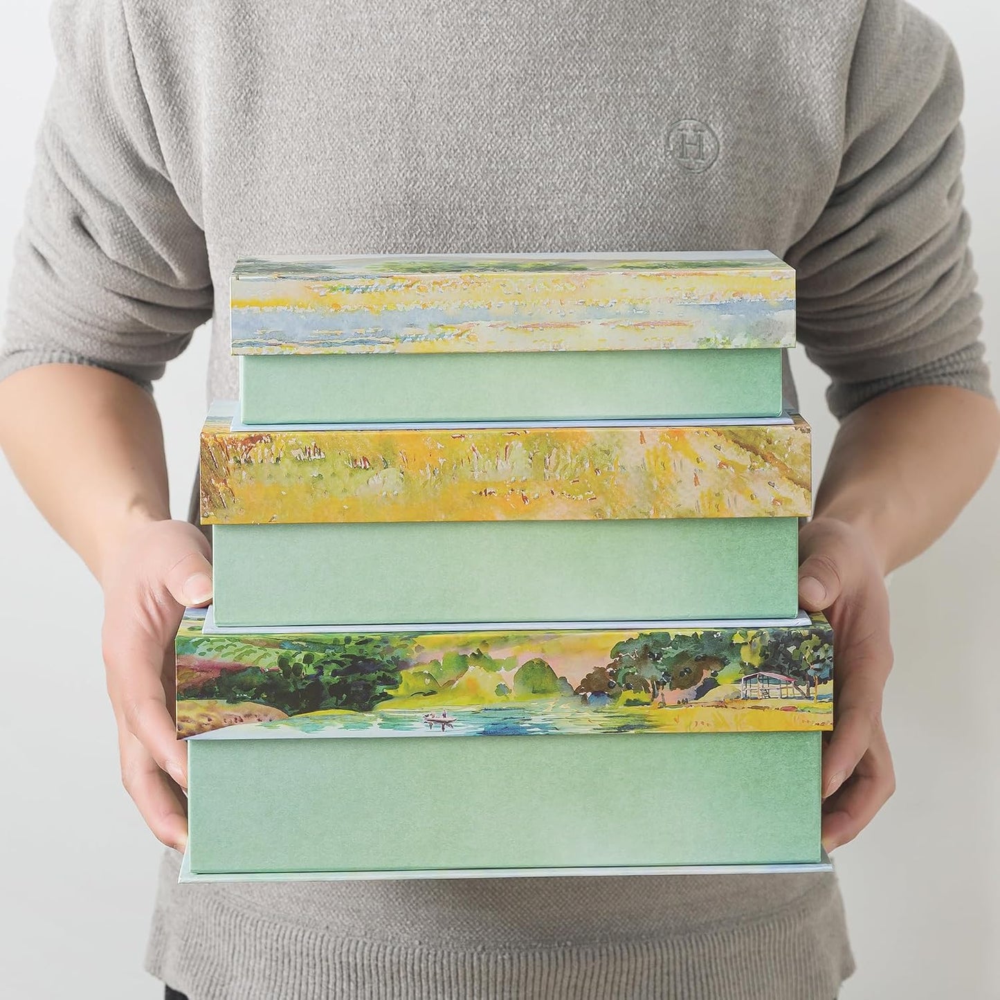 Cardboard Boxes / Decorative Storage Boxes / Pastoral Tranquility / Set of 3