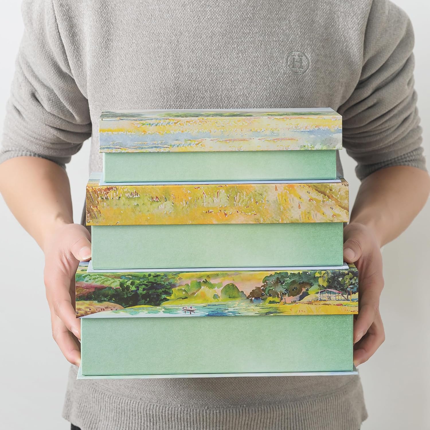 Cardboard Boxes / Decorative Storage Boxes / Pastoral Tranquility / Set of 3
