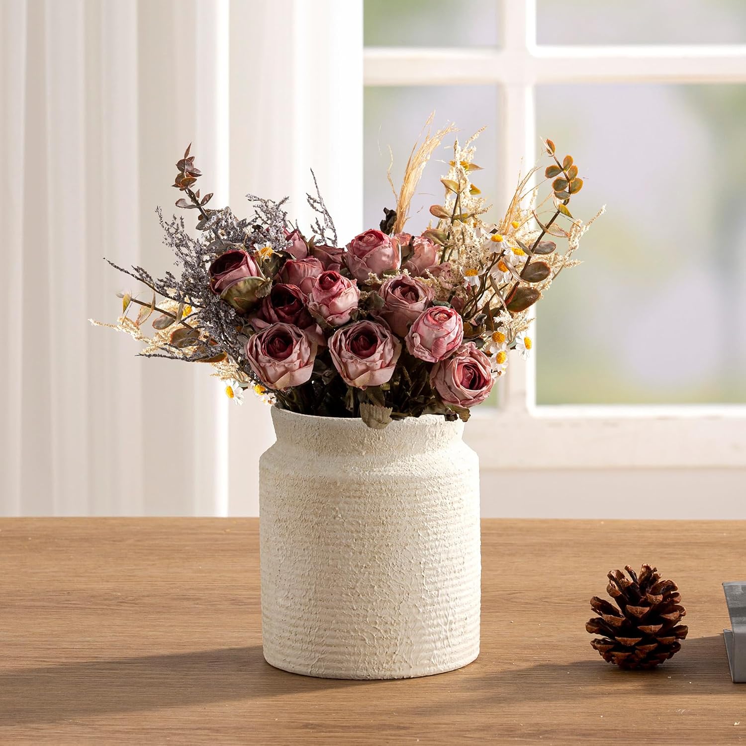 Ceramic Flower Vase Farmhouse Rustic Vase / 01-s-off White / 6.5 Inch