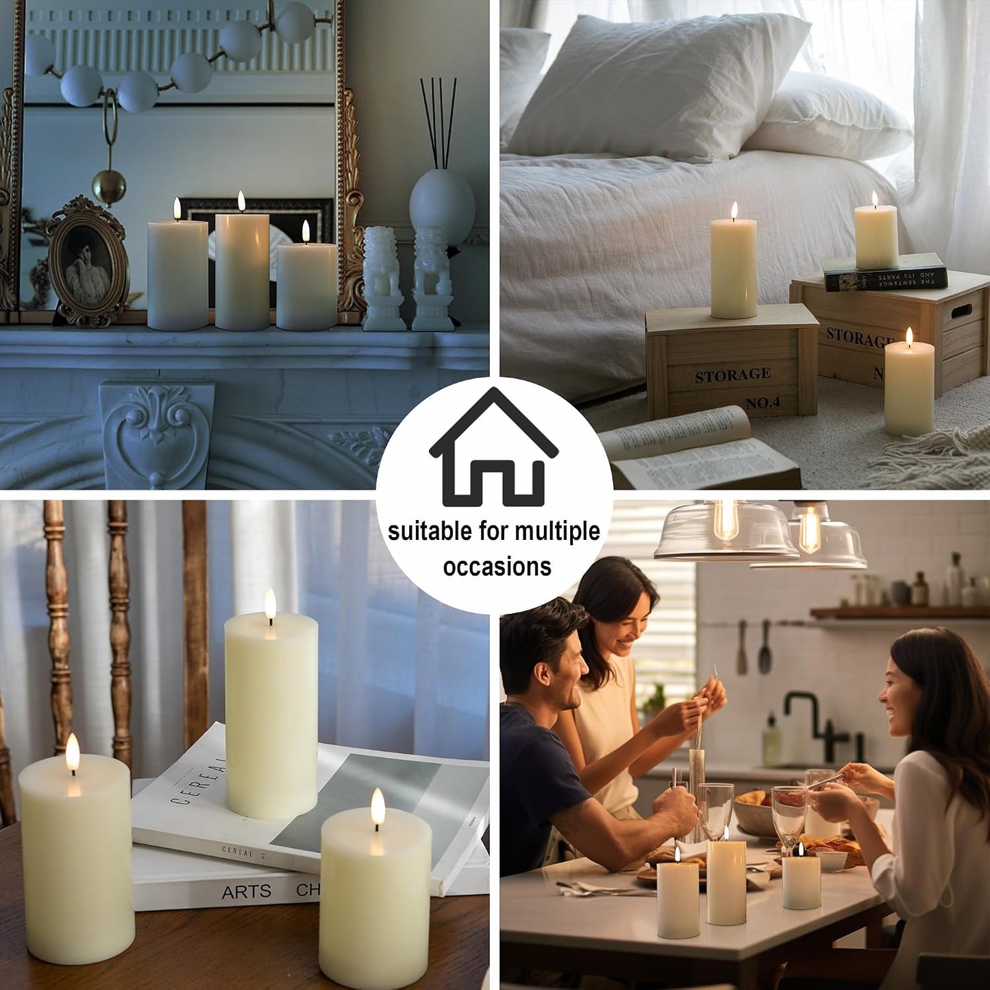 Flameless Pillar Candles Battery Operated Remote Timer Set of 3 | White Flickering LED Candles, Real Wax, Warm Flame