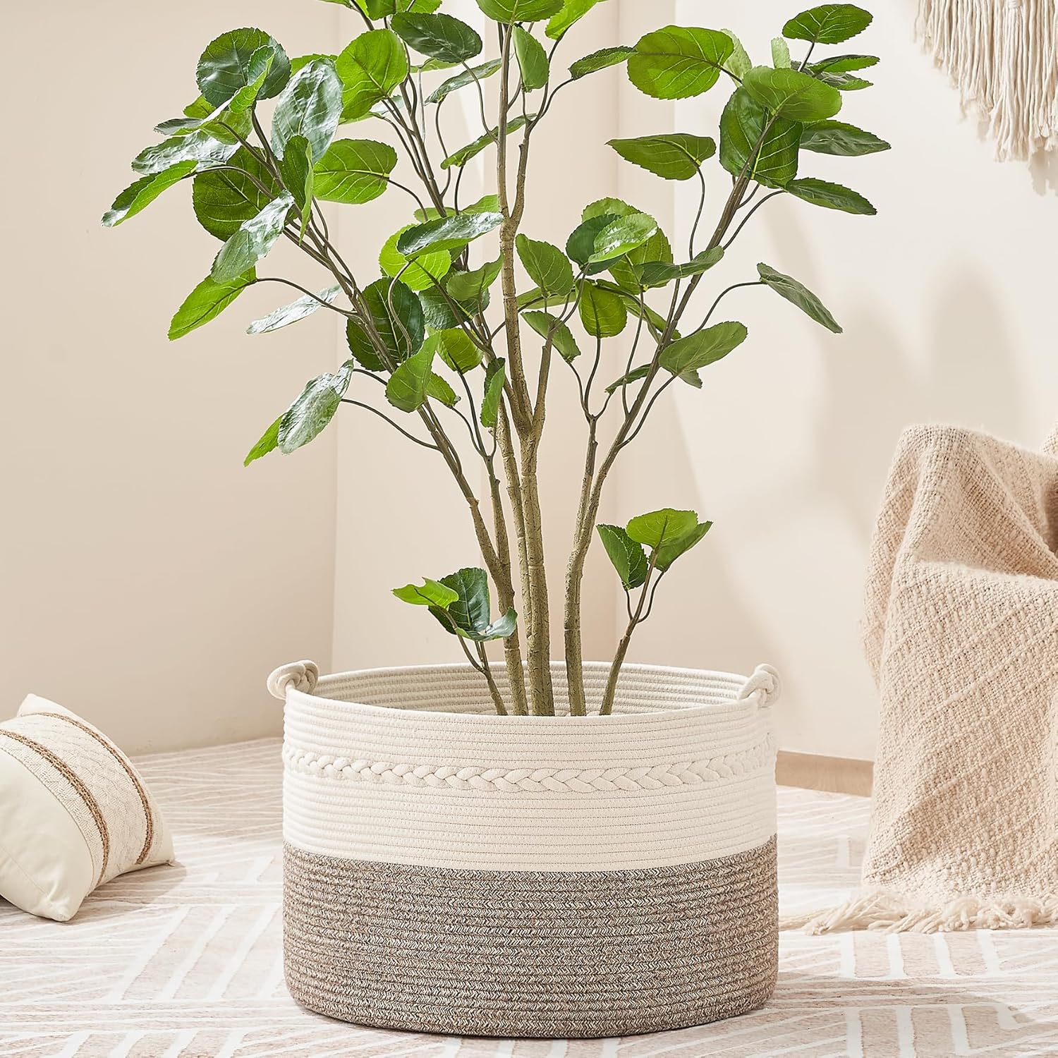 Woven Baskets for storage Baby Laundry Hamper / Beige / 20 x 13