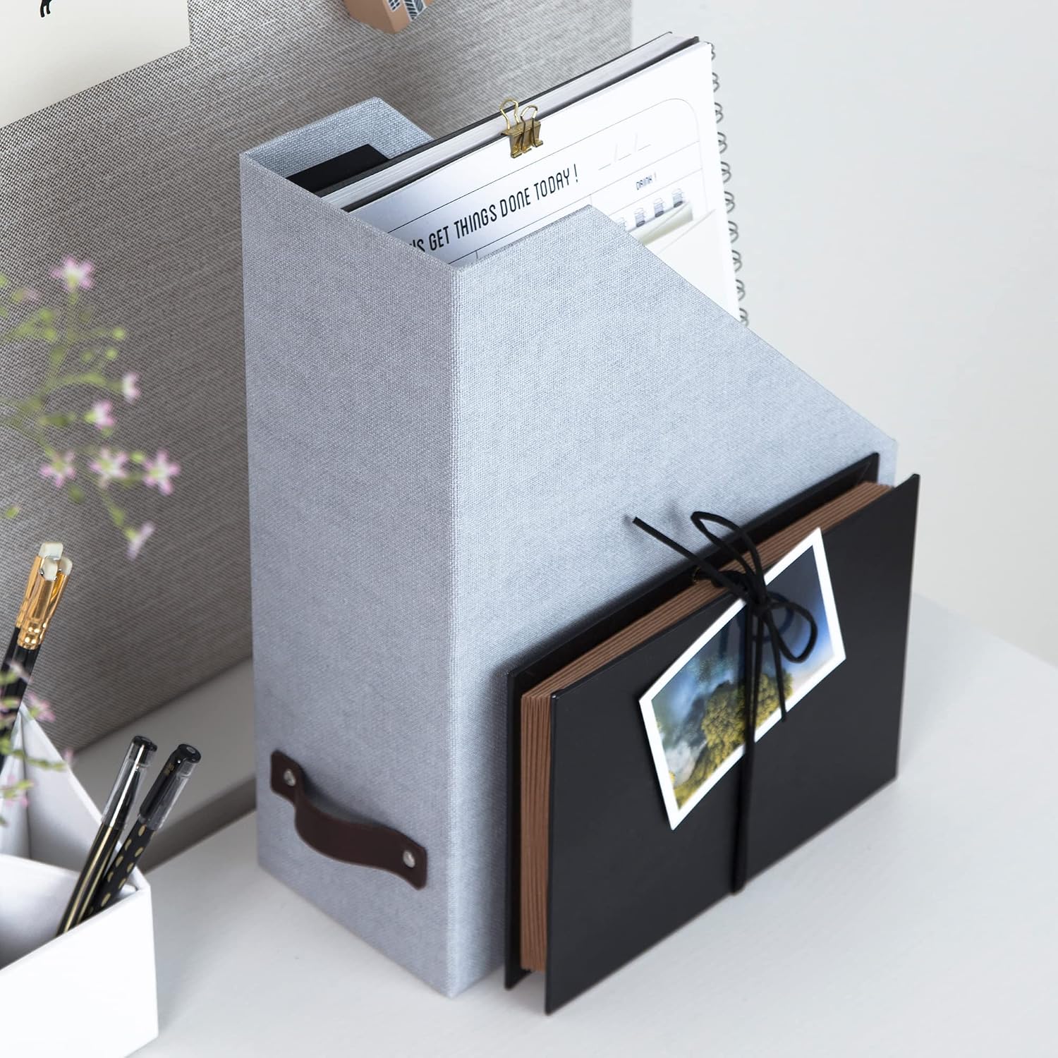 Bigso Box of Sweden Estelle Canvas Fiberboard Upright Magazine Storage Box | Magazine Holder & Organizer for Papers &