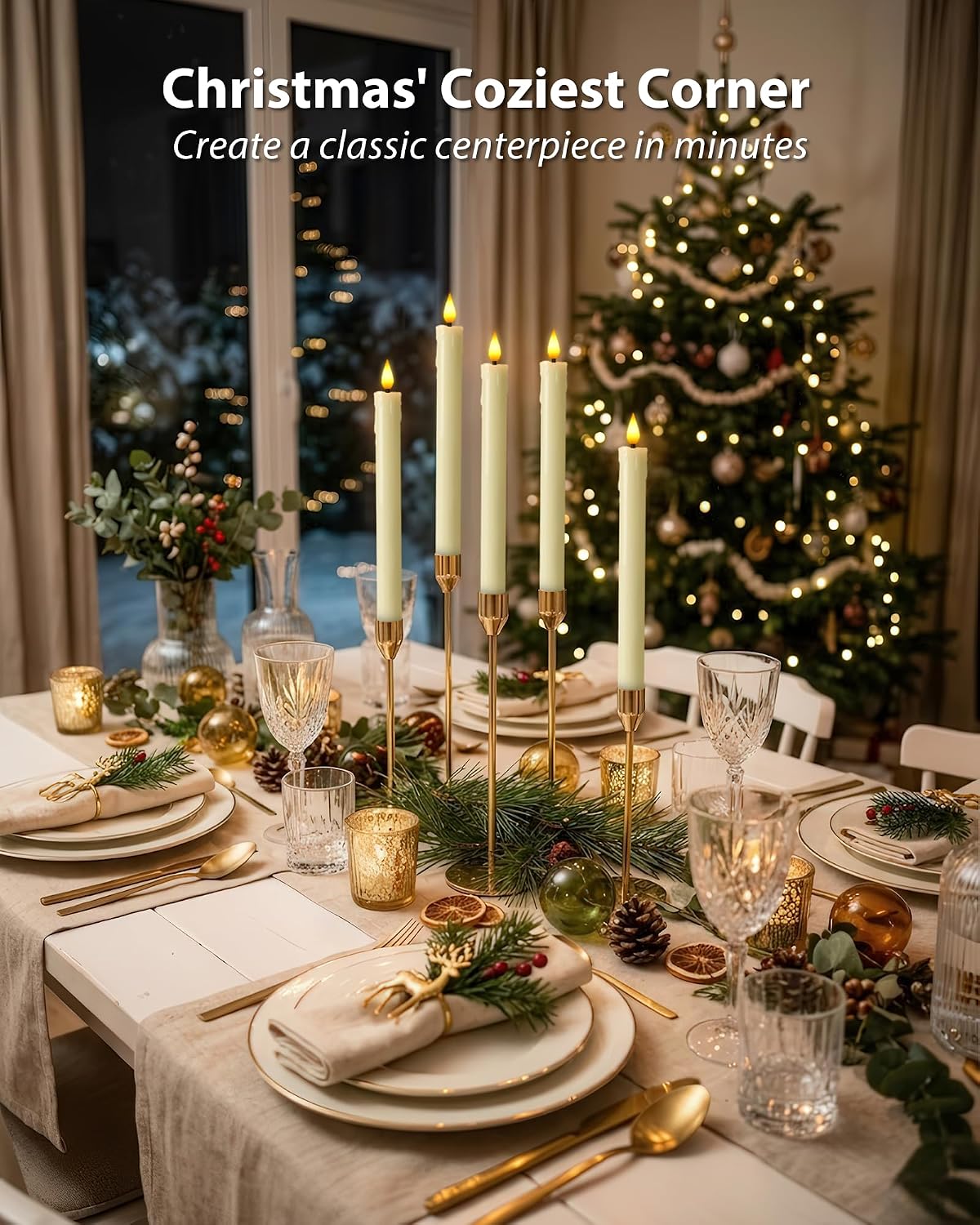Homemory Rechargeable Waxy Flameless Taper Candles, 9.6 Inches LED Candle Sticks Flickering, Window Candles with Remote