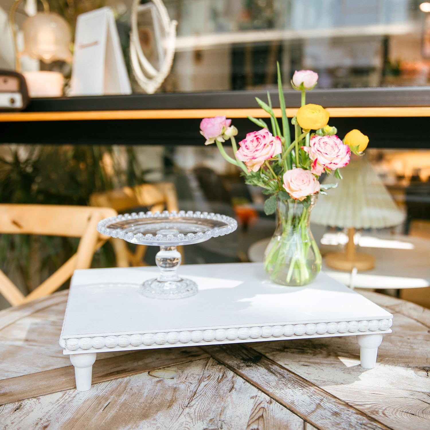 Rustic Tiered Tray Decor for Coffee Bar / White
