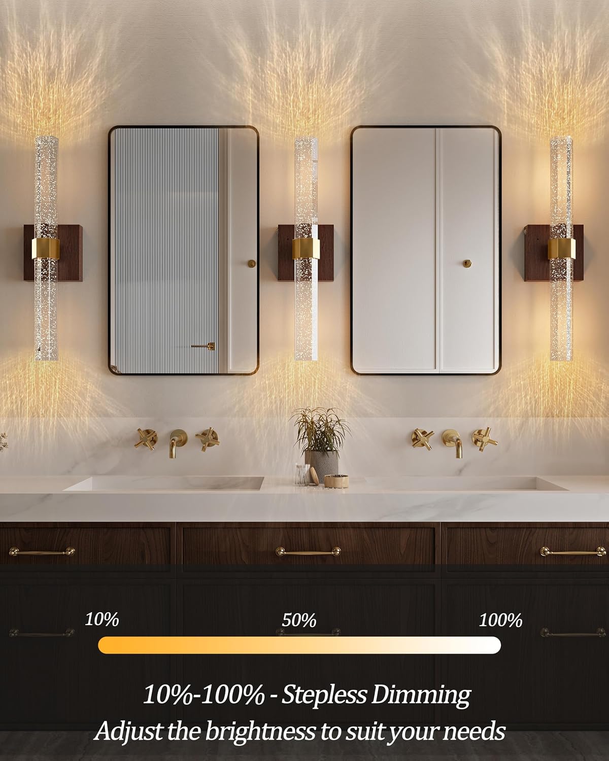 Gold Walnut Battery Operated Wall Sconces Set of Two, 18.4 Inch | LED Wireless Rechargeable Wall Lights Dimmable Timer
