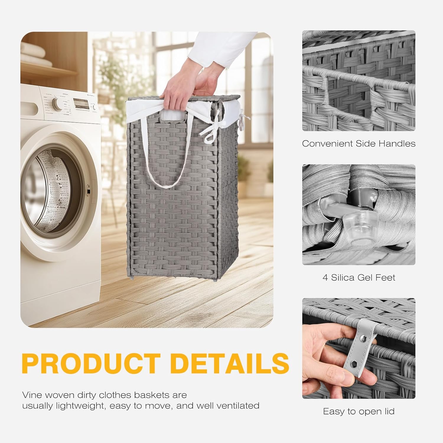 29 Gallon Wicker Clothes Basket / Grey / 110L