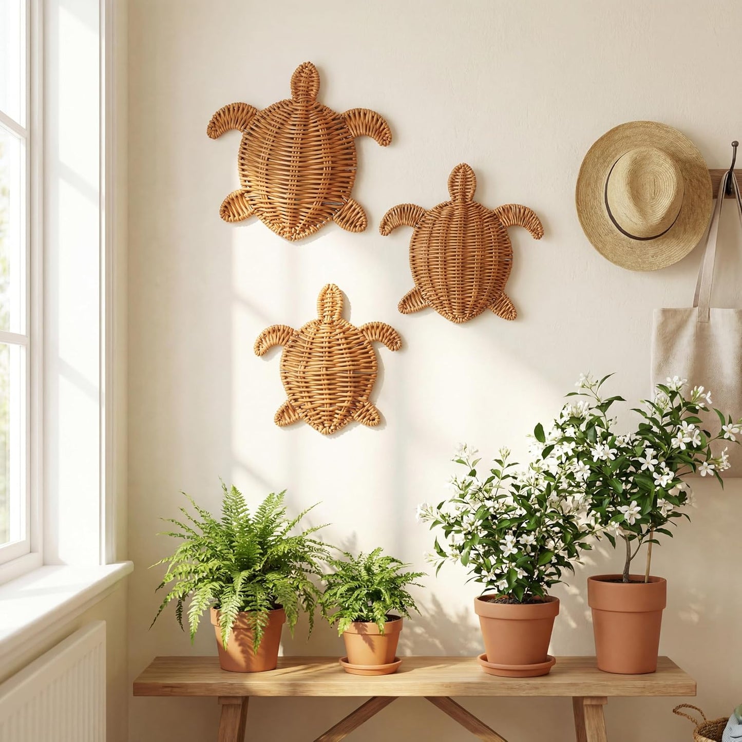 Sea Turtle Wicker Wall Decor 3 Size Handmade Coastal Summer Rattan Wall Art Decor Beach / Set of 3
