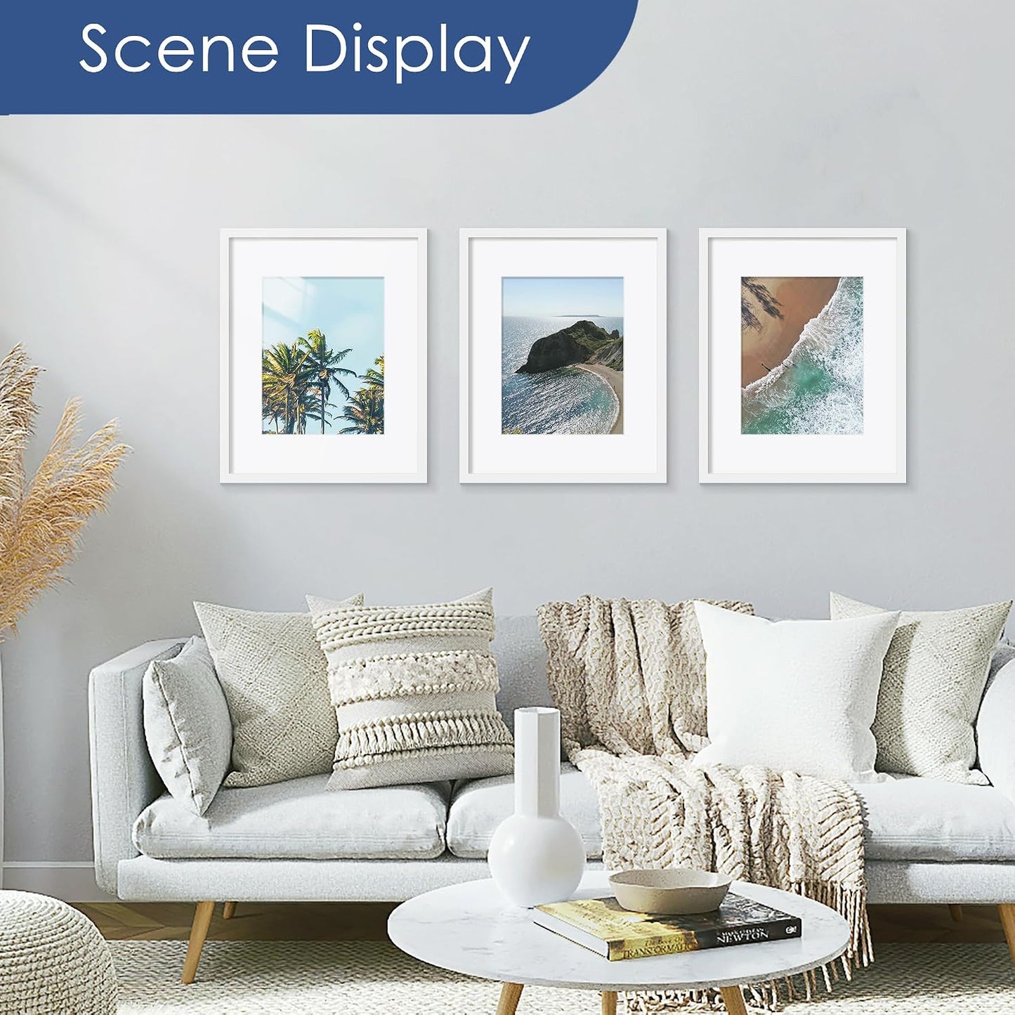 16x20 Picture Frame Set of 6, Wall Mount Display, White | Display Pictures 11x14 with Mat or 16x20 Without Mat