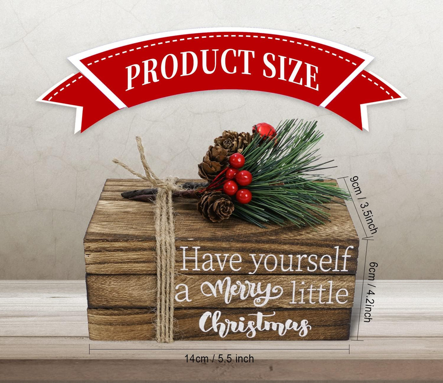Christmas Wooden Tiered Tray Decor Merry Christmas Faux Decorative Stacked Books Bundle Wooden Block