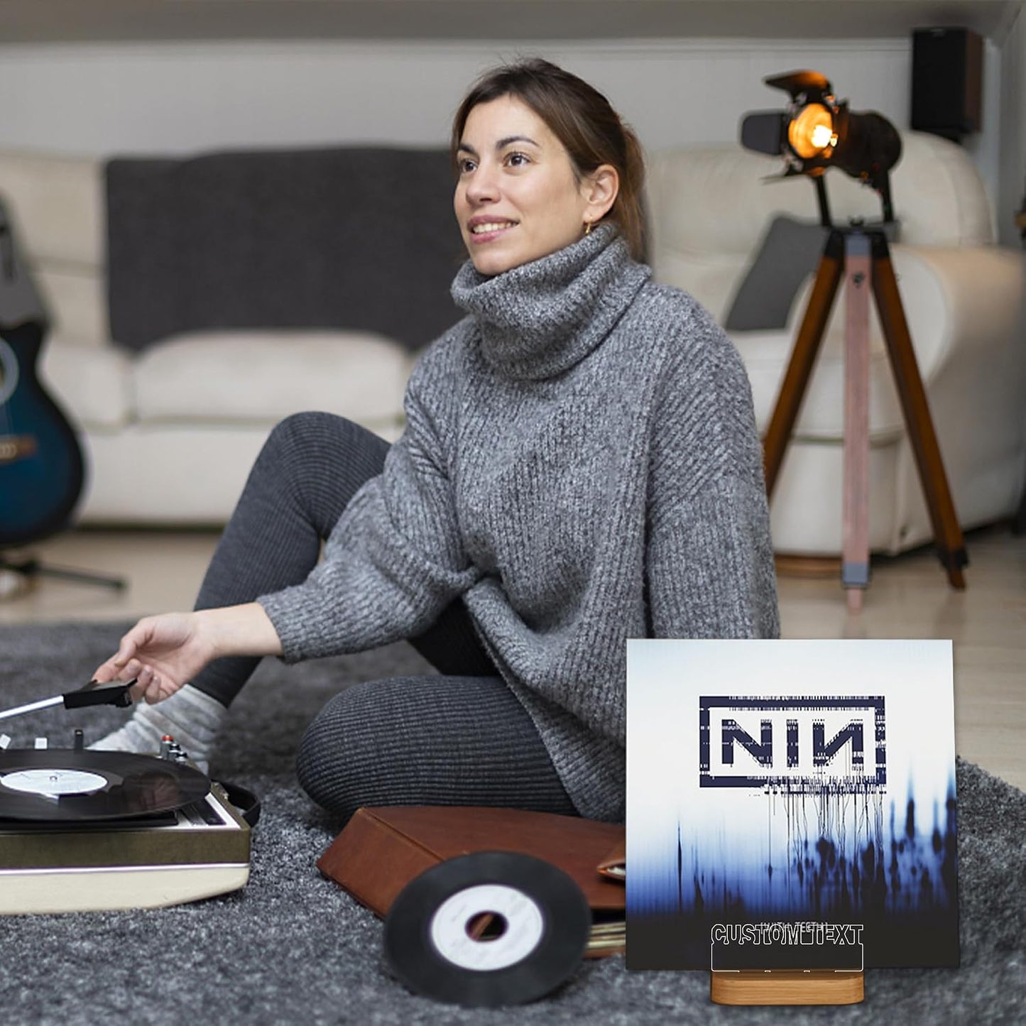 YuanDian Light up Personalised Vinyl Record Stand, Now Playing Customize Record Stand, Wooden Acrylic Holder for Vinyl