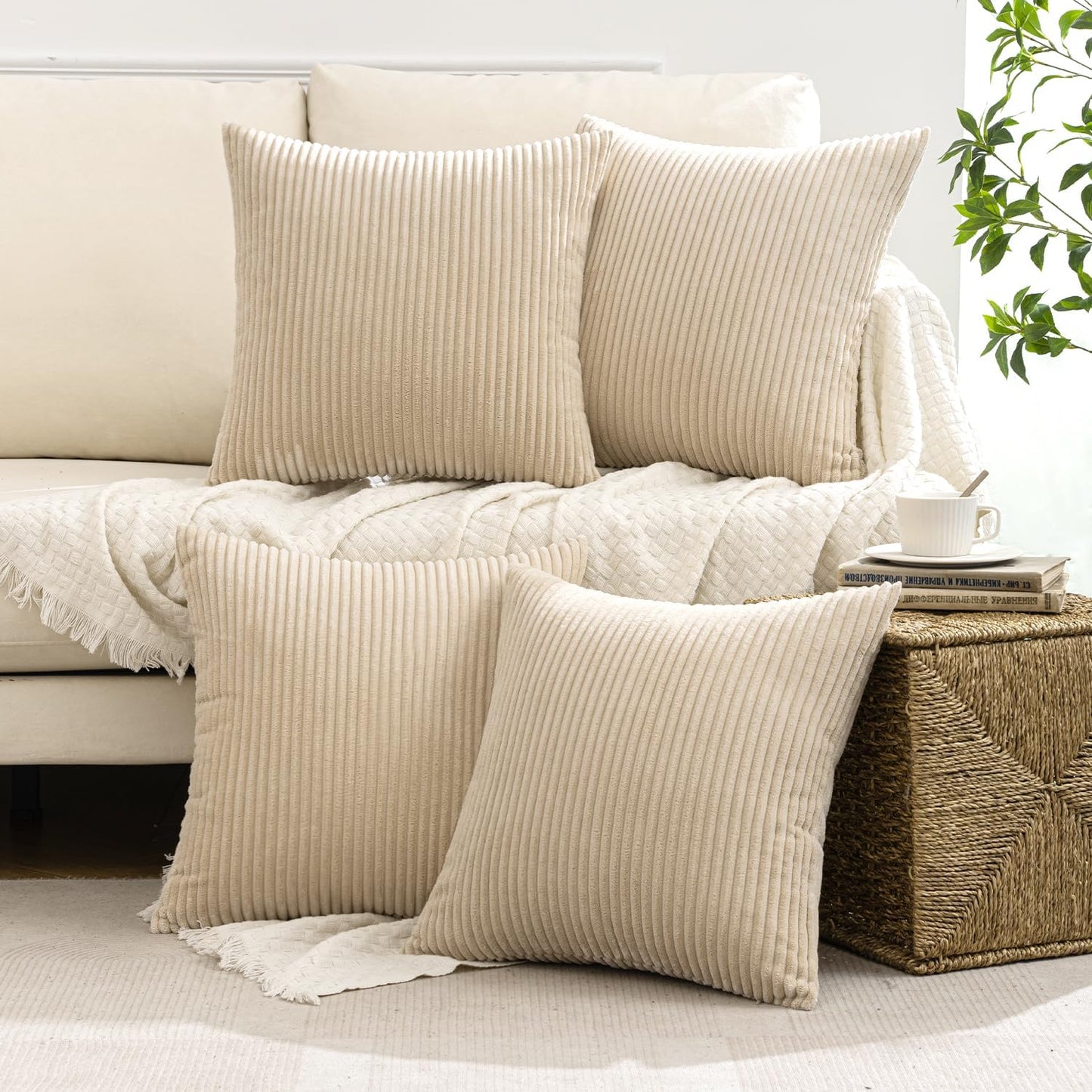 Boho Farmhouse Throw Pillow Covers Mordern Nordic Cushion Covers Soft / 18 x 18 / Beige / Set of 4