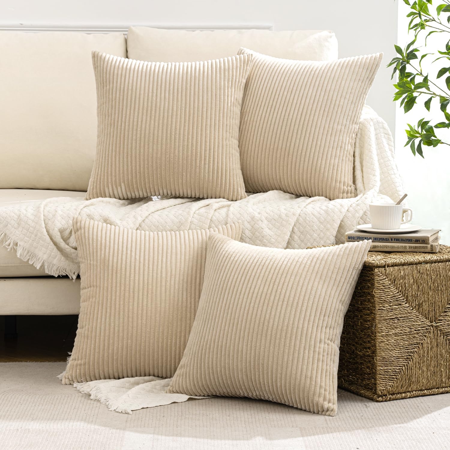 Boho Farmhouse Throw Pillow Covers Mordern Nordic Cushion Covers Soft / 18 x 18 / Beige / Set of 4