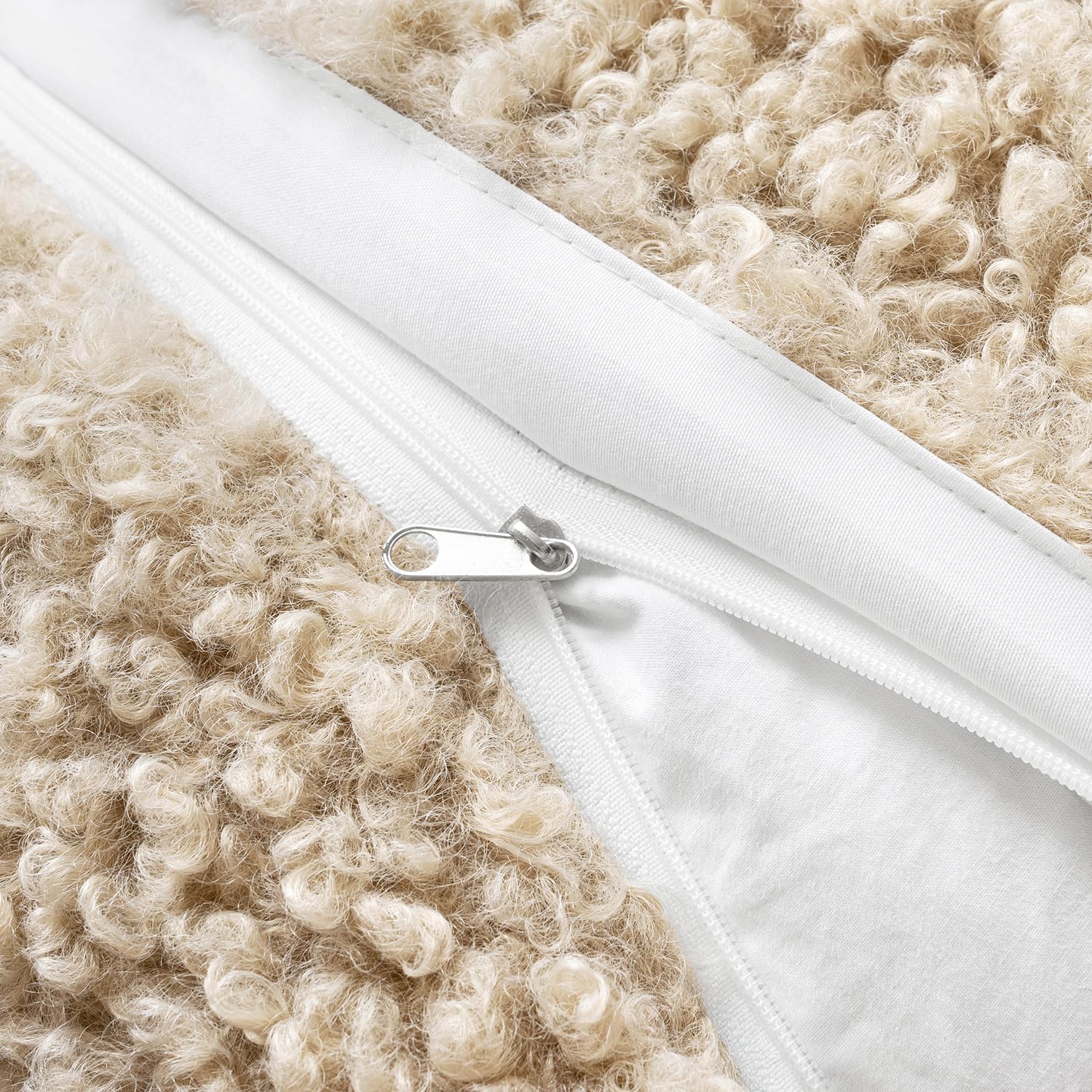 Teddy Faux Fur Throw Pillow Covers Soft Fuzzy Sherpa / Neutral Oatmeal / 18 x 18 / Set of 2