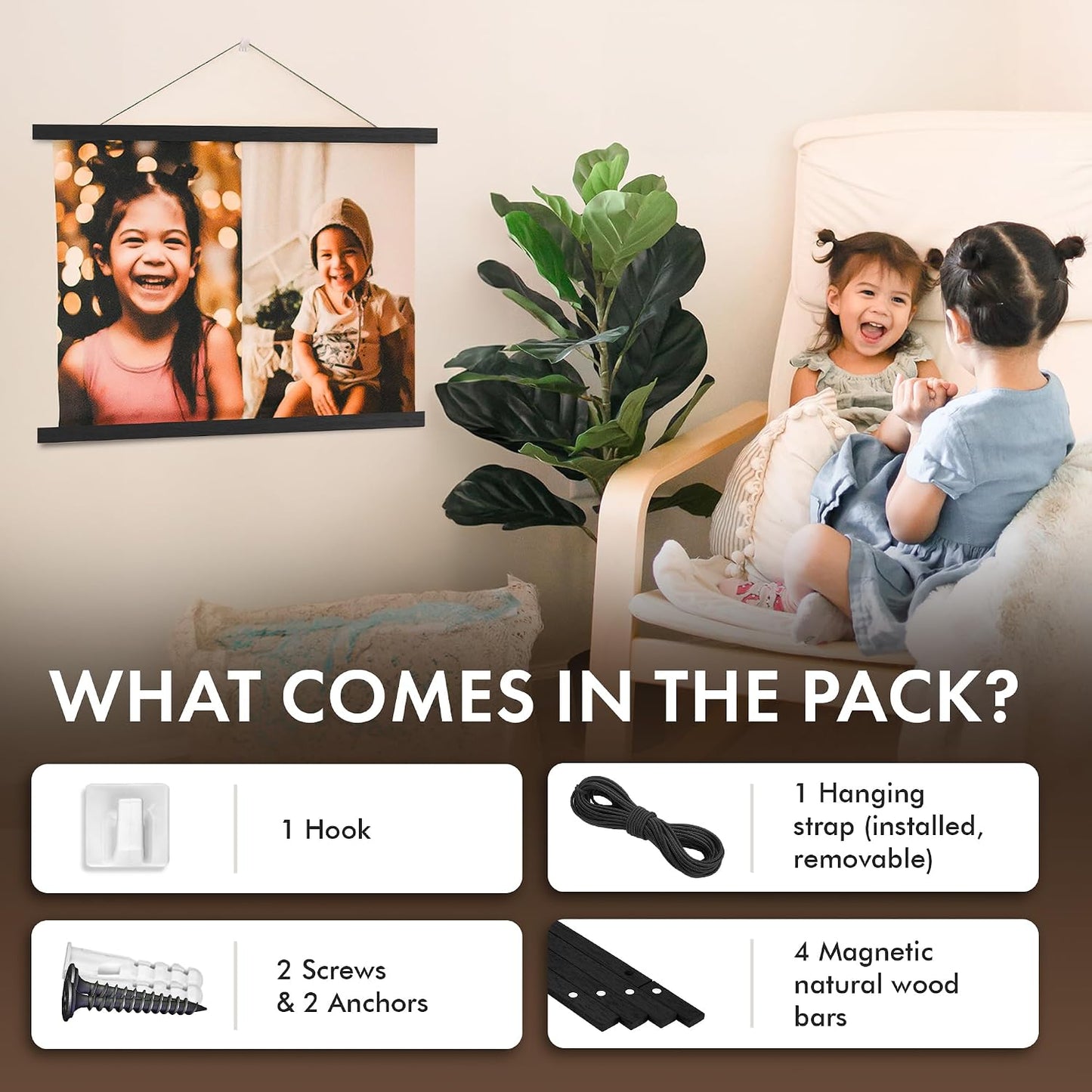 Magnetic Poster Hanger 36” Poster Frame with Strong Magnets, Complete Hanging Kit for Art, Maps, Pictures, and More