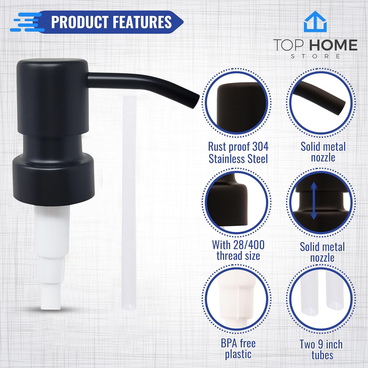 Bathroom Countertop Soap Pump Heads, Black Matte, 4-Pack