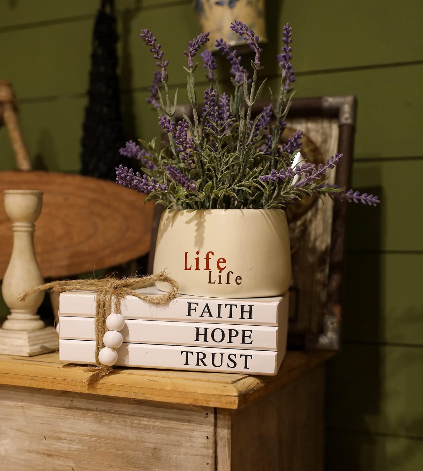Wooden Decorative Books / Faith, Hope, Trust / White / Set of 3