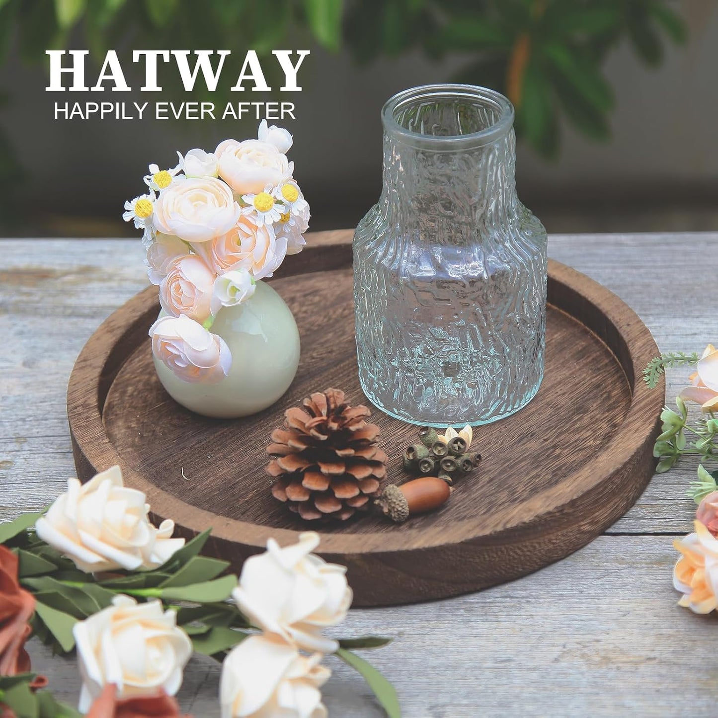 Wooden Decorative Tray Candle Holder Round Wood Tray Home Decor / Brown--round