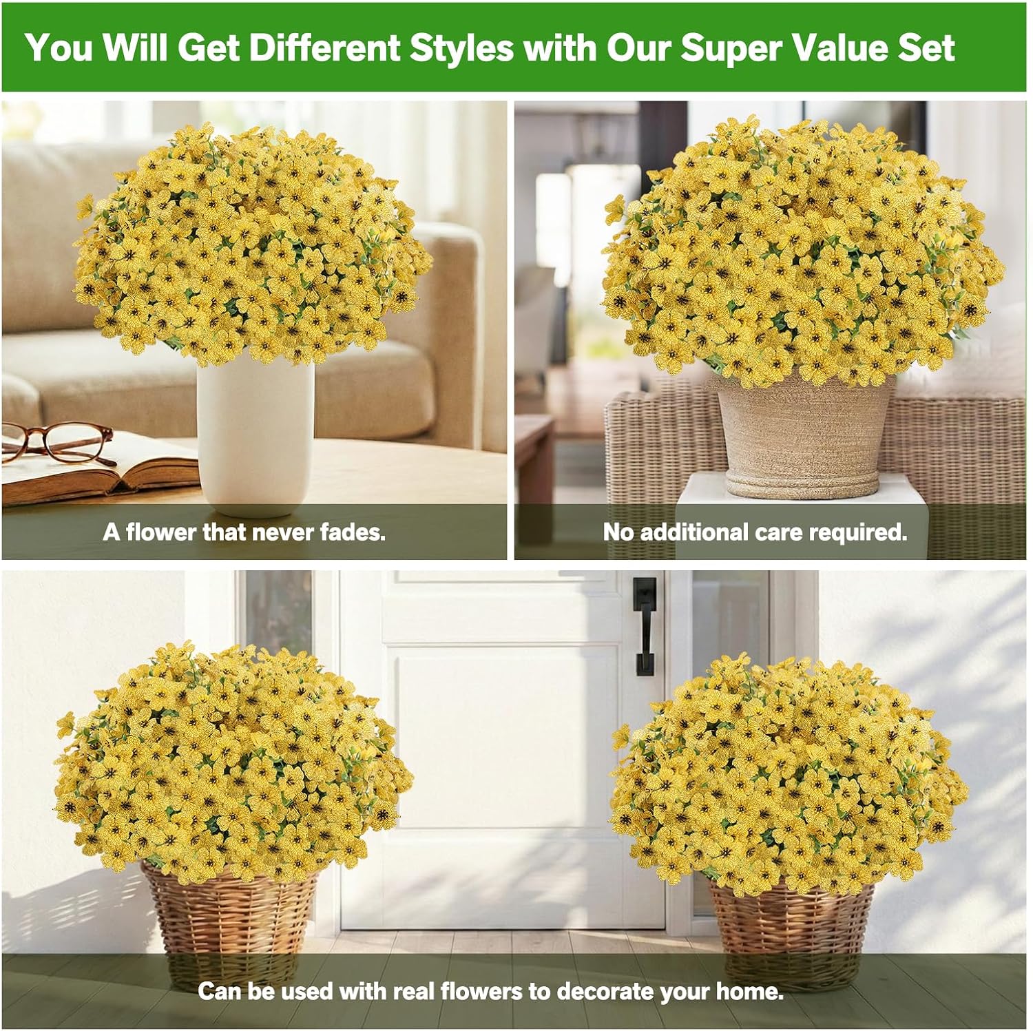 13Bundles Silk Realistic UV Resistant Faux Flowers / Yellow / Artificial Flowers / Set of 13