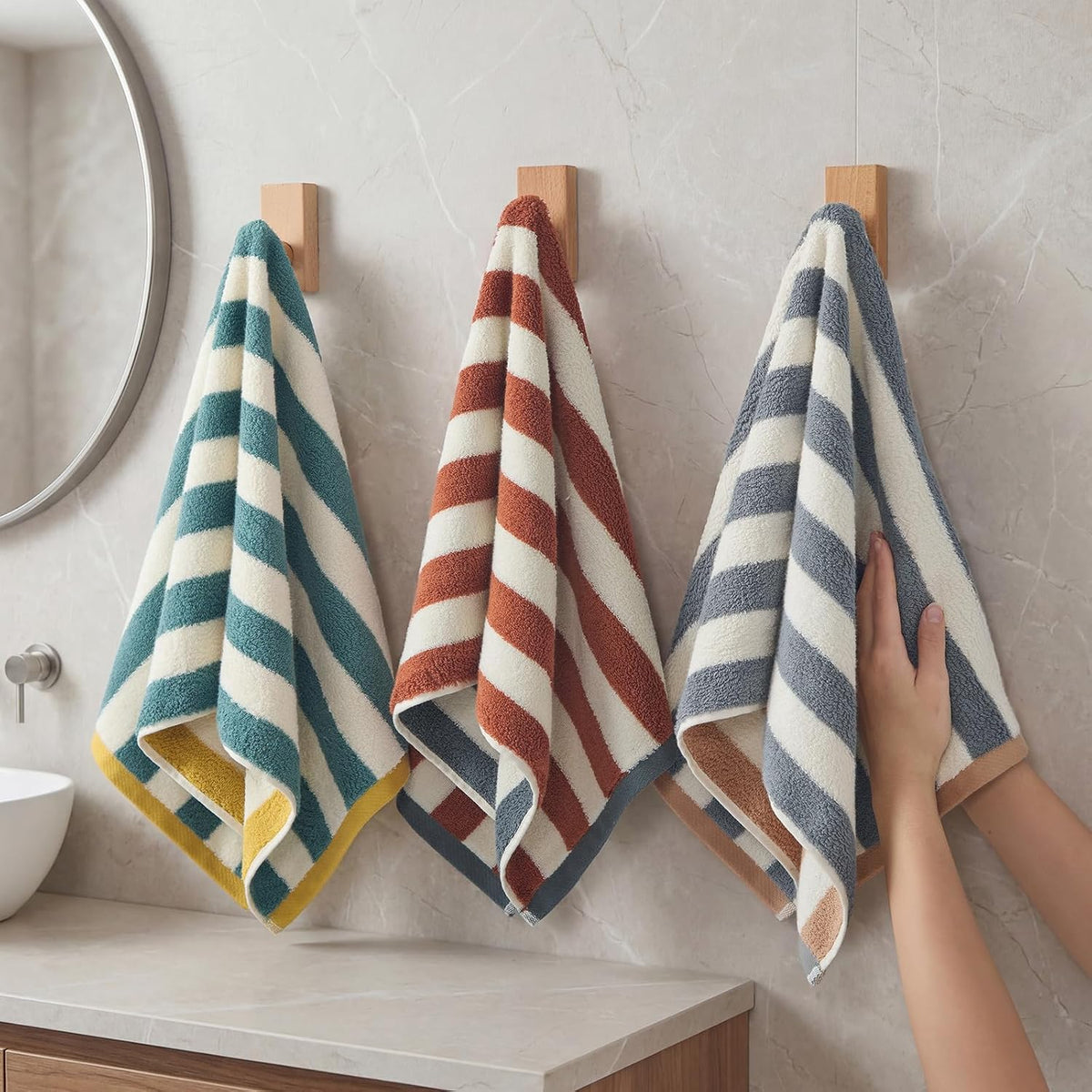REDKISS Striped Hand Towels for Bathroom, Kitchen Decor, Guest Use, Ultra Soft and Highly Absorbent for Kids Adults