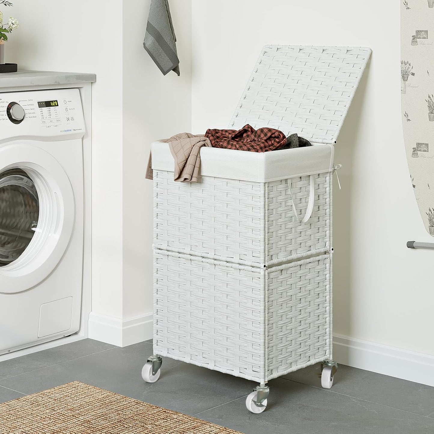 Rolling Laundry Basket / 90l / White