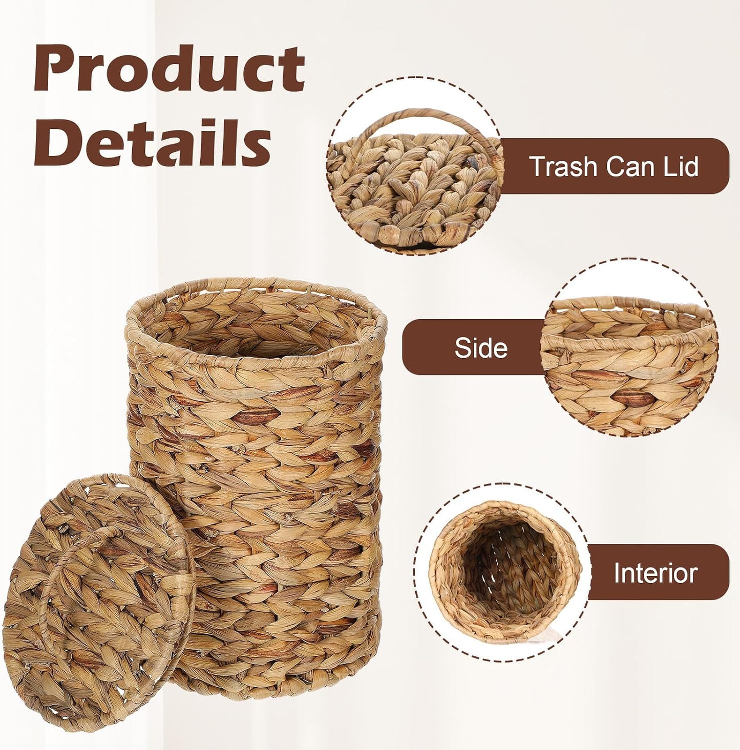 Large Woven Bin / Boho Woven Braided Bathroom Waste Basket Trash Can