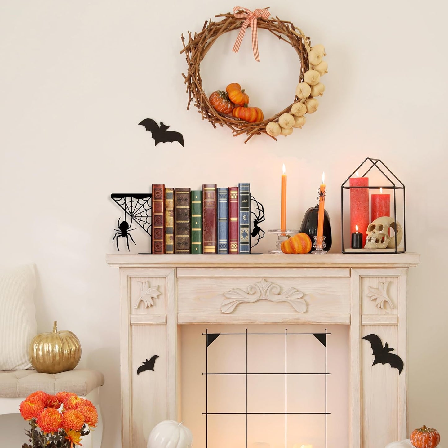 Metal Spider and Spider Web Bookend