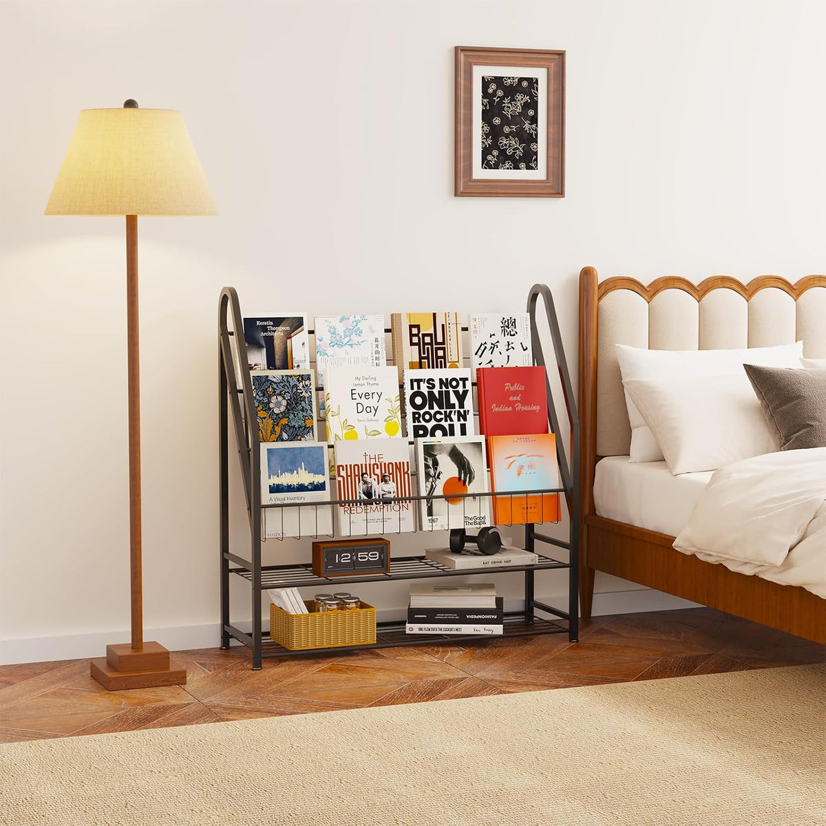 Arbuxzuy Magazine Rack Small Metal for Storage Freestanding 11.8" D x 32.3" W x 38.2" H, Sofa Height Book Shelf Short
