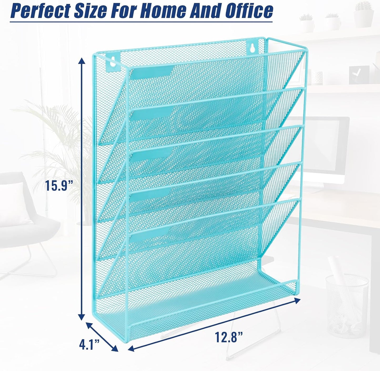 Desk File Organizer Mesh 6-Tier, Hanging Wall Mount Document Organization Stand, Desktop Vertical Mail Paper Folder