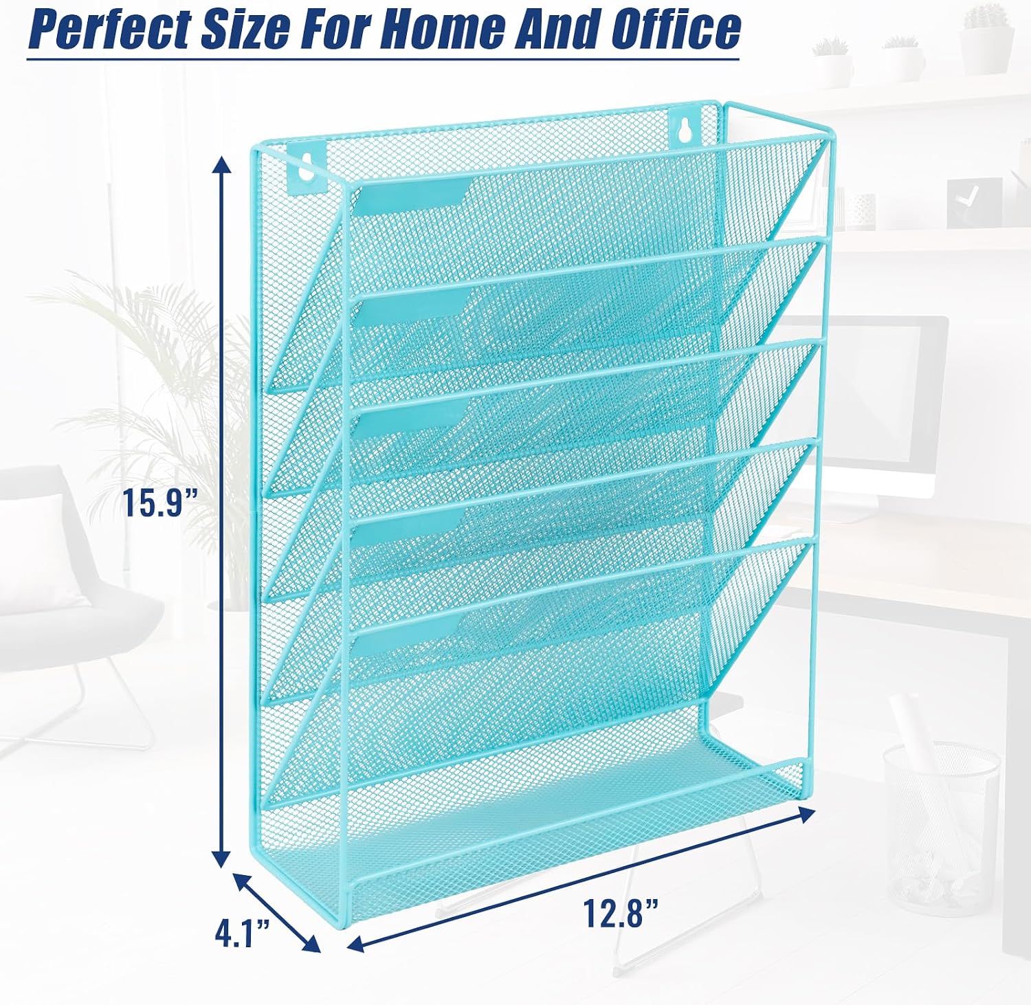 Desk File Organizer Mesh 6-Tier, Hanging Wall Mount Document Organization Stand, Desktop Vertical Mail Paper Folder