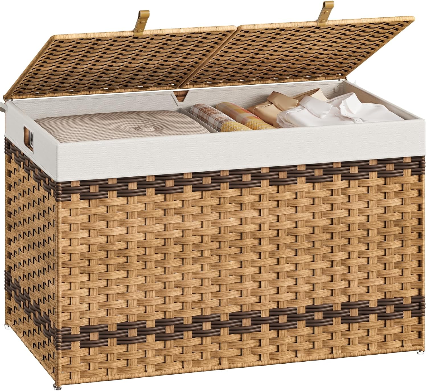42.3 Gallon Wicker Storage Basket / Natural + Brown / 29.9"L x 17.7"W x 18.1"H