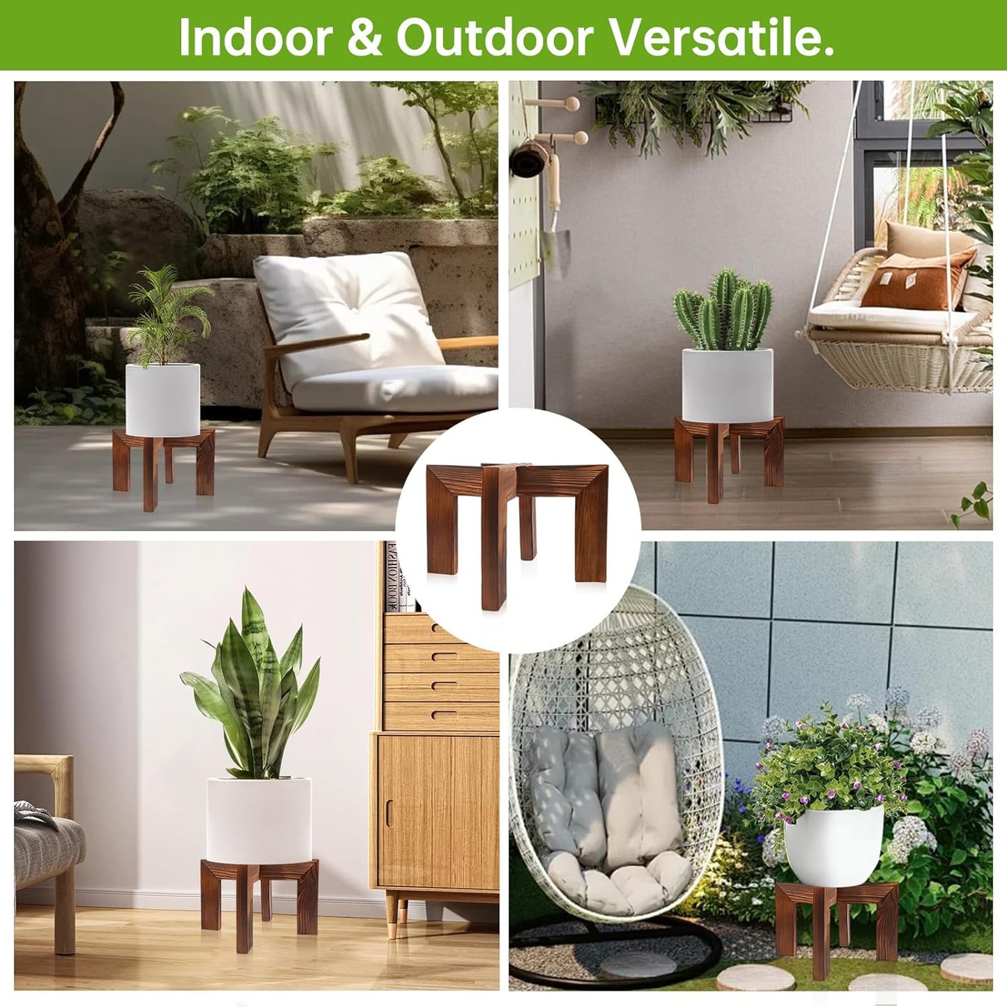 hismocal 4 Pack Wood Plant Stand Indoor Holders for Plants, Sturdy Flower Pot Stands Plants Shelf, Wooden Stool for