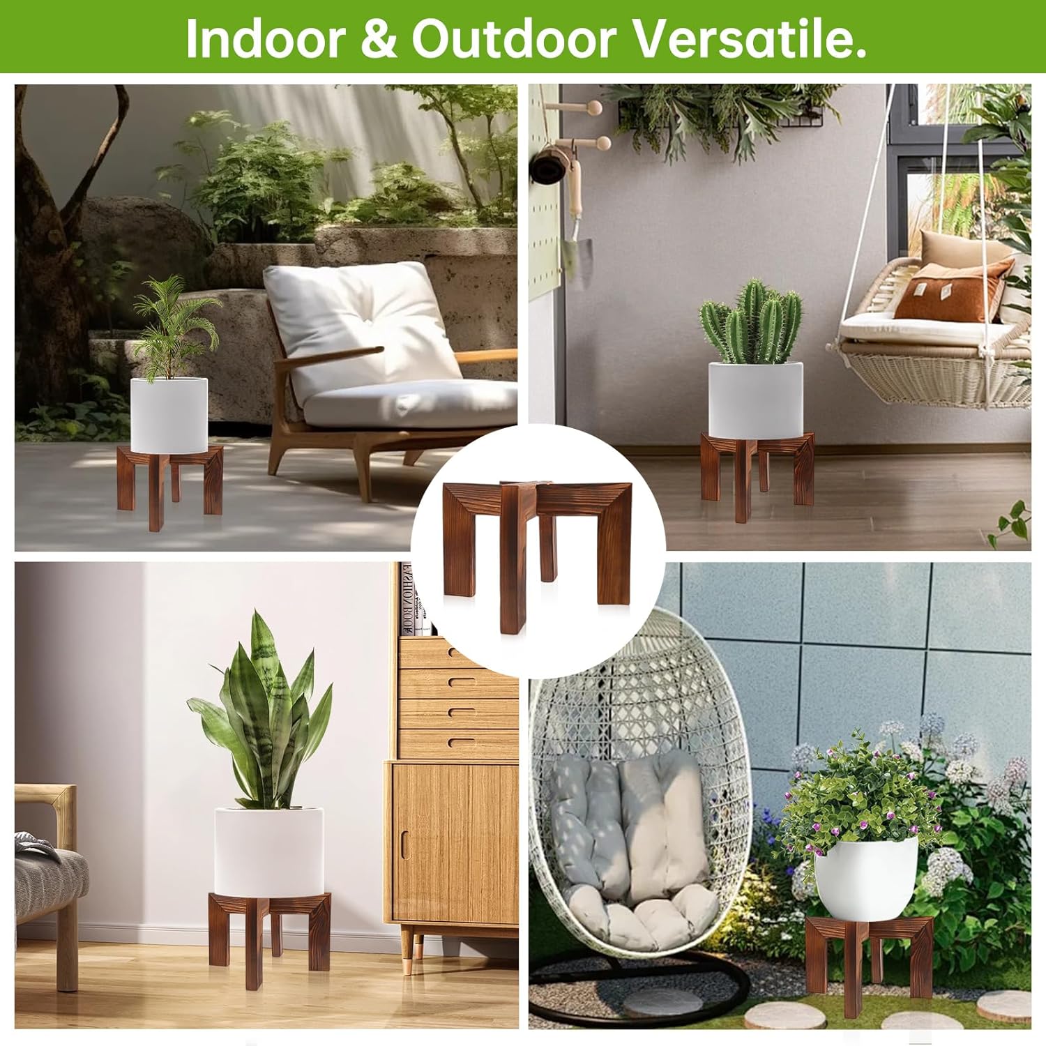 hismocal 4 Pack Wood Plant Stand Indoor Holders for Plants, Sturdy Flower Pot Stands Plants Shelf, Wooden Stool for