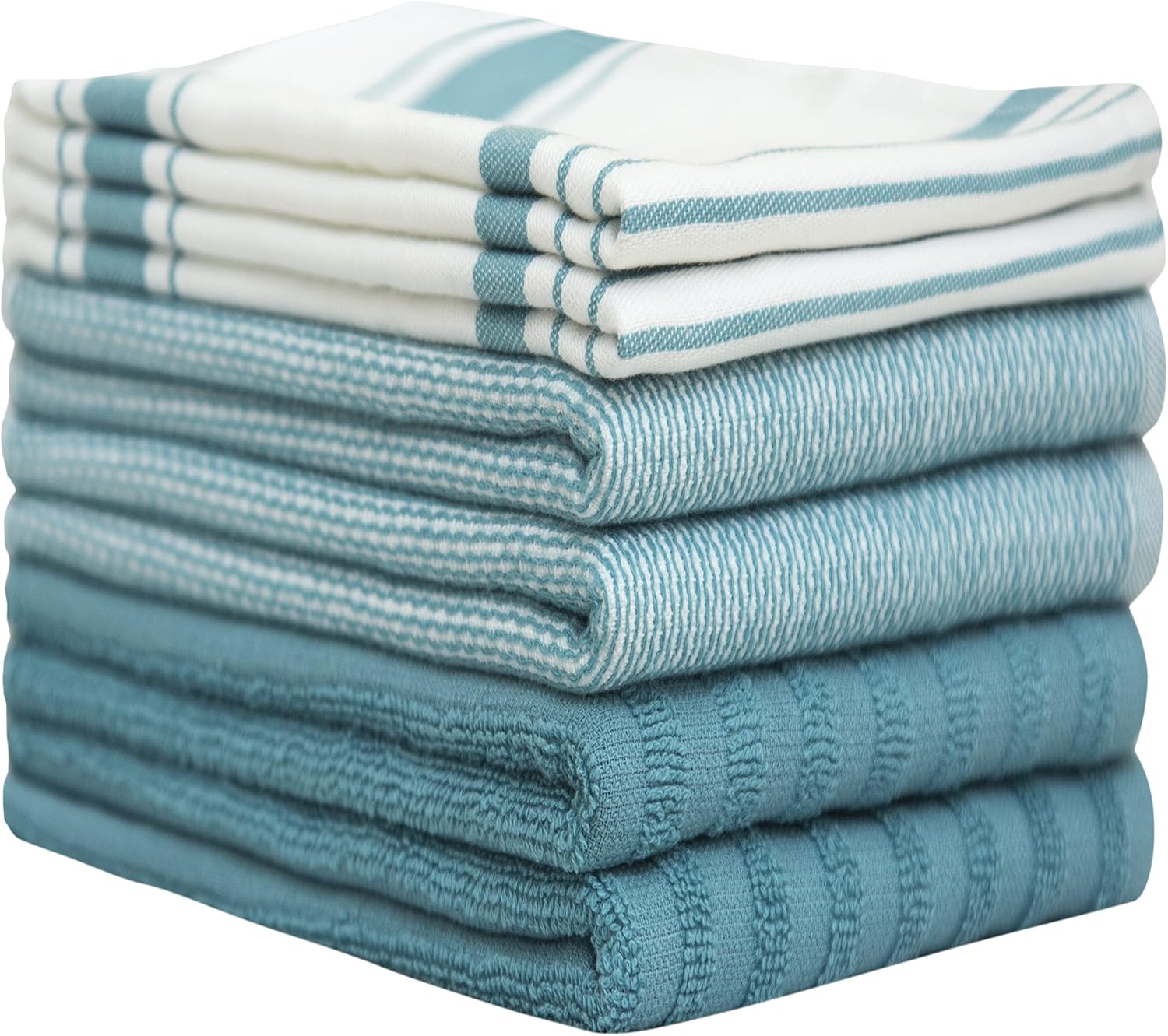 Premium Kitchen Towels 6 Pack 100% Cotton, 20"x28" Dish Towels - Aqua | Large Flat & Terry Kitchen Linen Set with