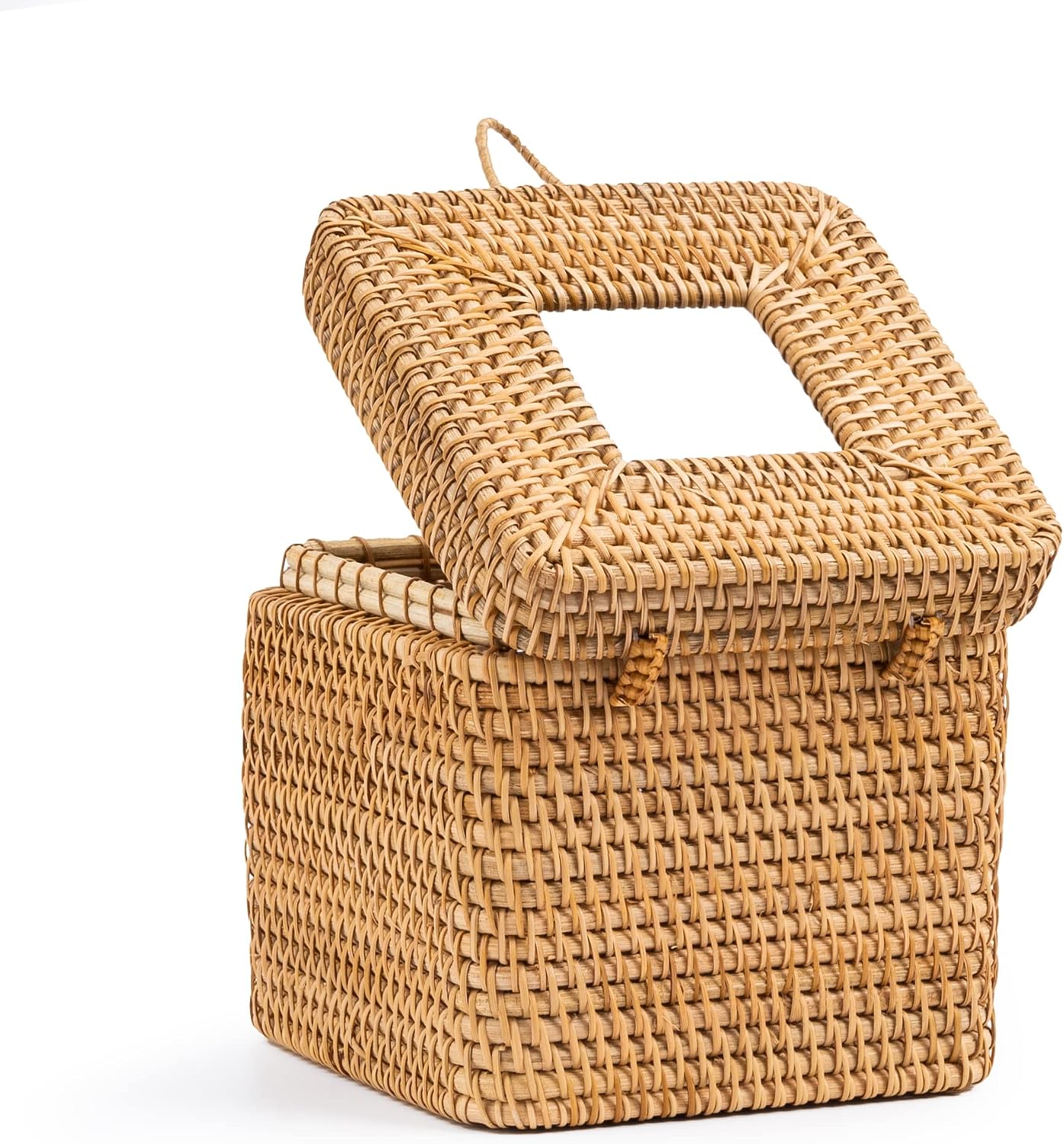 Rattan Square Tissue Box Cover- "-Decorative Woven Facial Tissue Holder / Yellow / 5.7 x 5.7 x 5