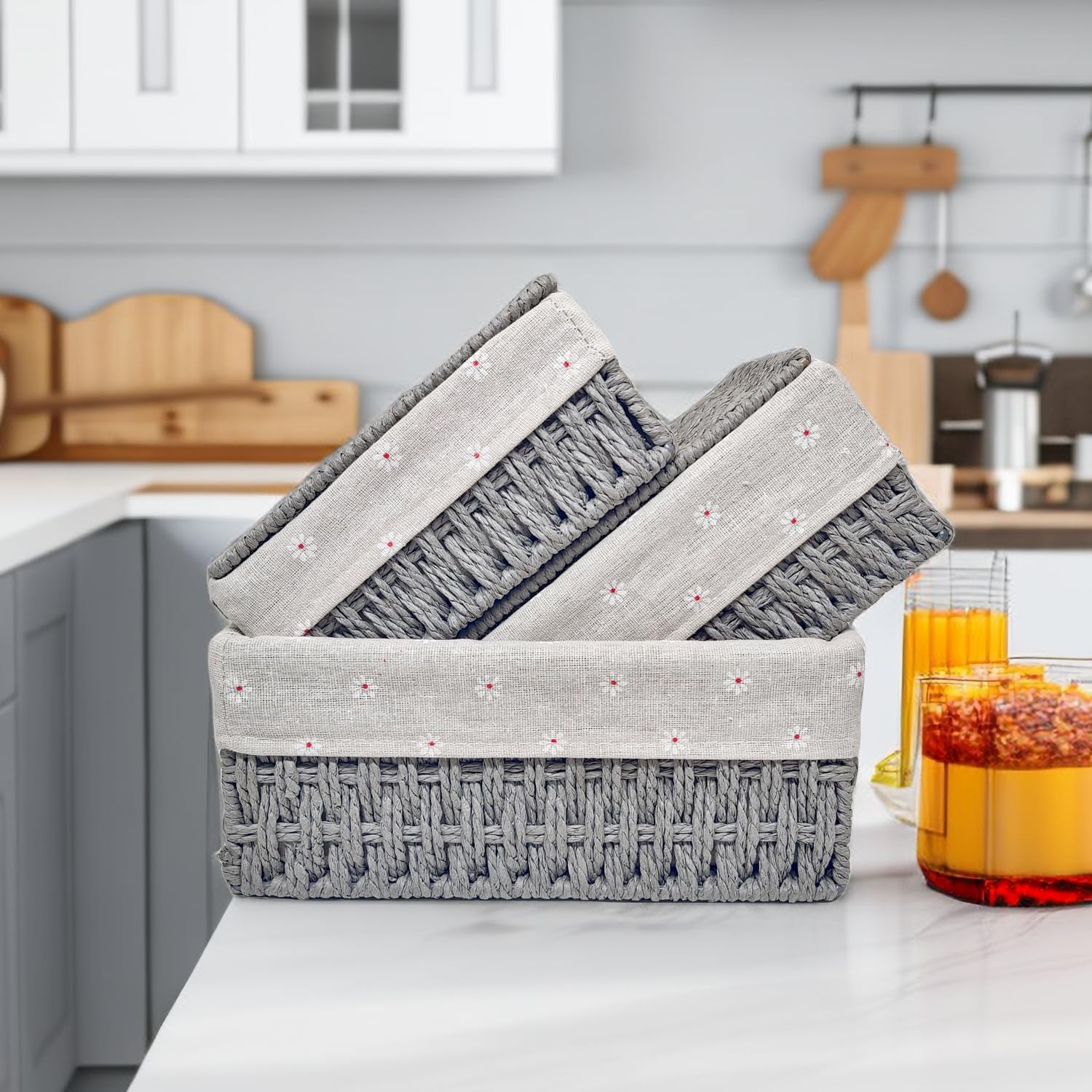 GIB Small Wicker Storage Baskets / Grey