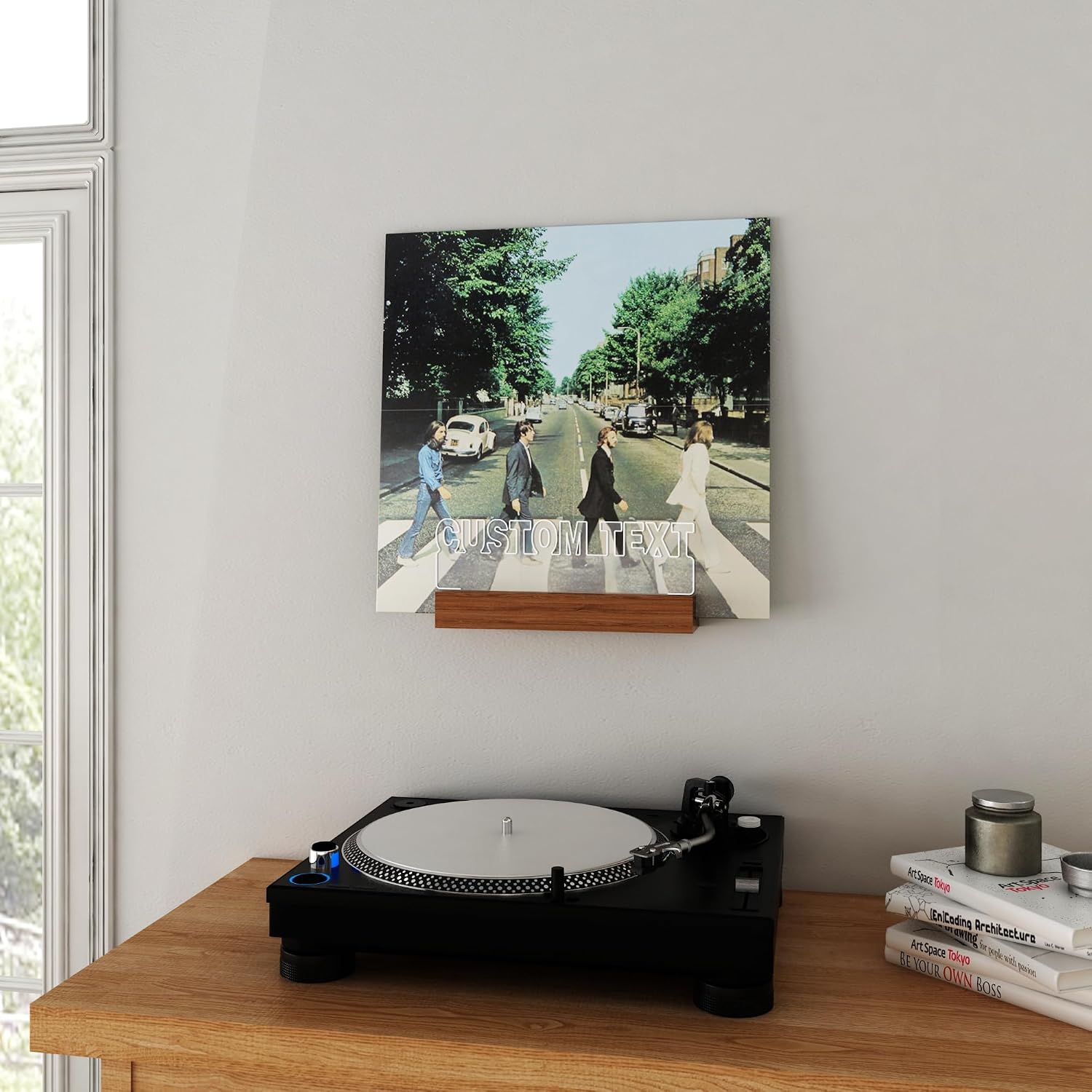 YuanDian Personalised Now Playing Vinyl Record Stand Wall Mount, Now Spinning Record Player Stand, Wooden Acrylic