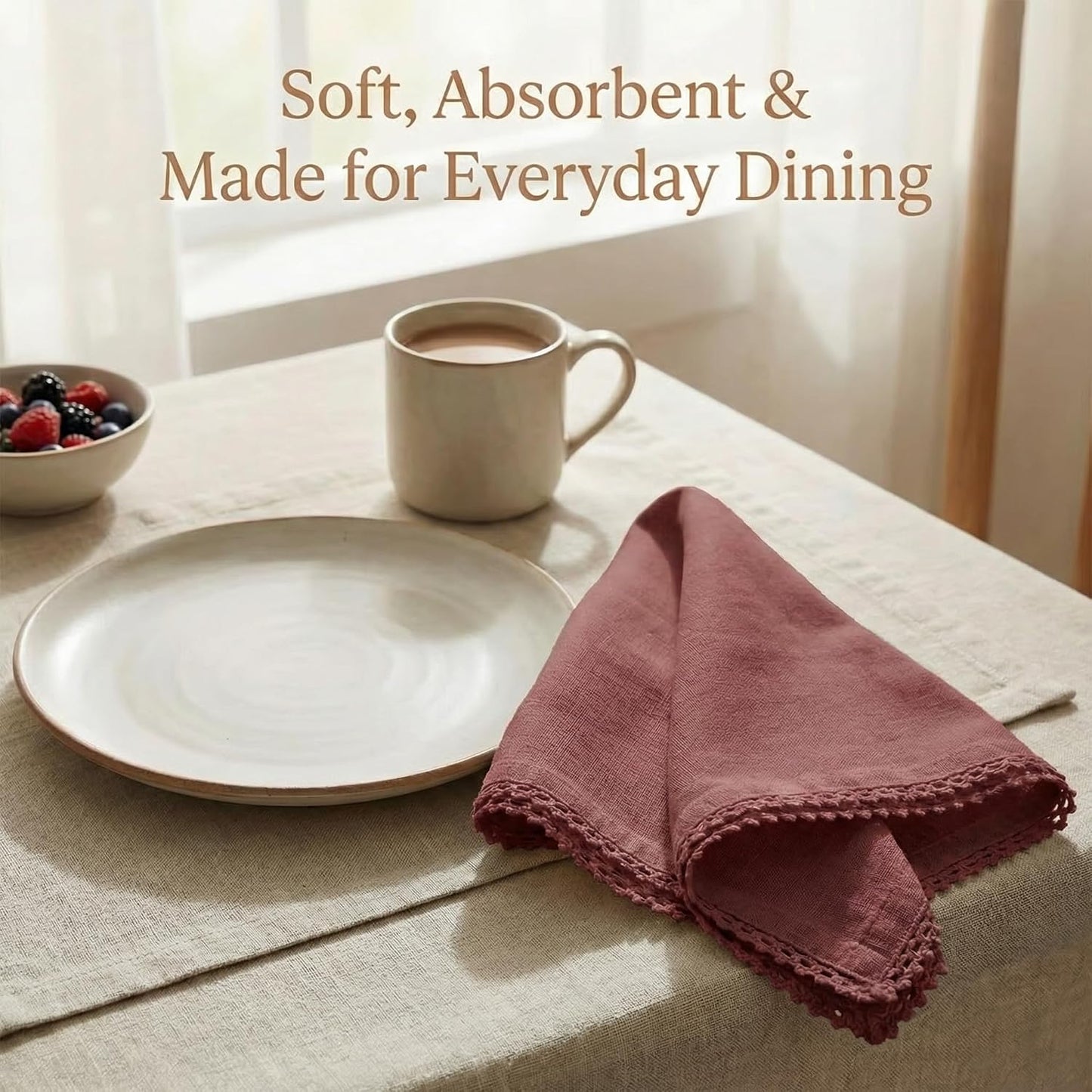ACCENTHOME Burgundy Cloth Napkins Set of 12 18x18 inch Cotton Dinner Napkins - Washable Soft Premium Hotel Quality