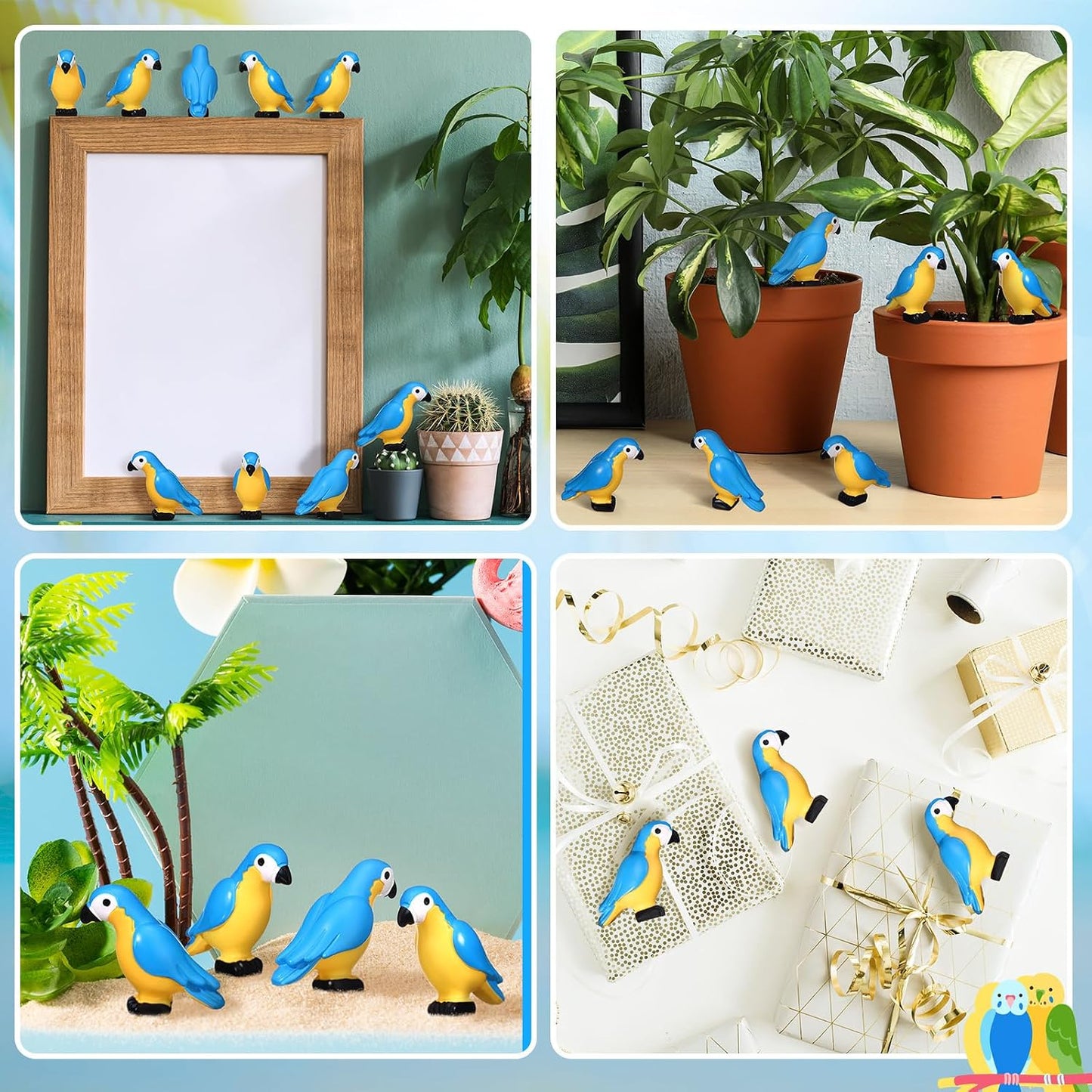 Miniature Tropical Parrot Figurines Resin Parrot Statue Tiny Bird Figurines Fairy / Blue / Set of 24