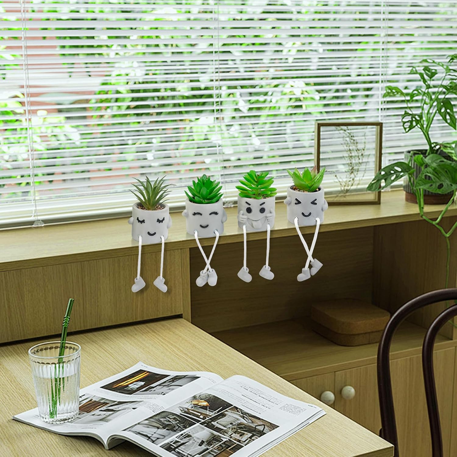 Potted Mini Fake Plants for Desk / 4small-shy-green / Set of 4