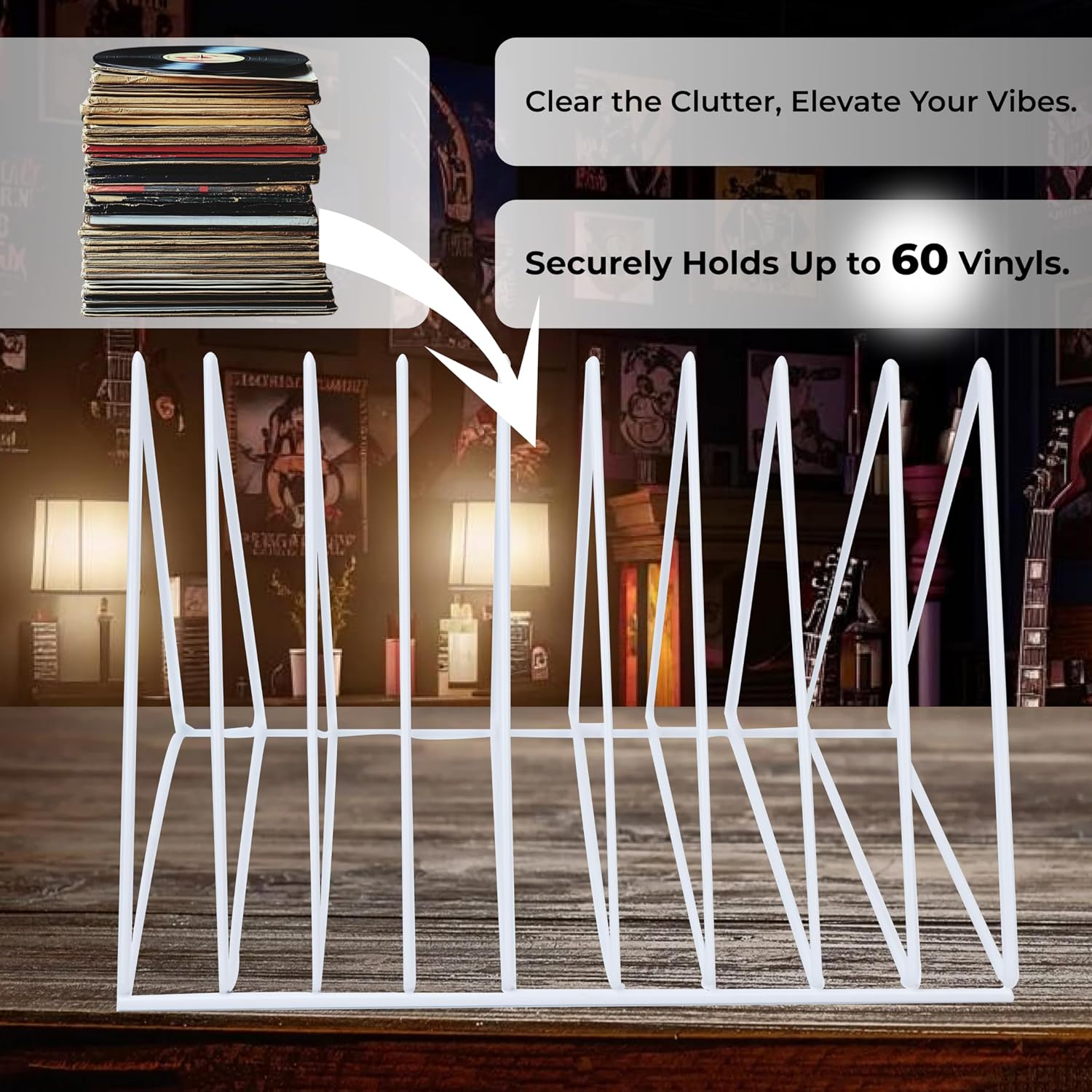 2 Vinyl Record Storage Rack, 9 Slots Holds 60 Albums, Metal Stand - White | 10.2 x 7 x 7 In, LP Record Organizer