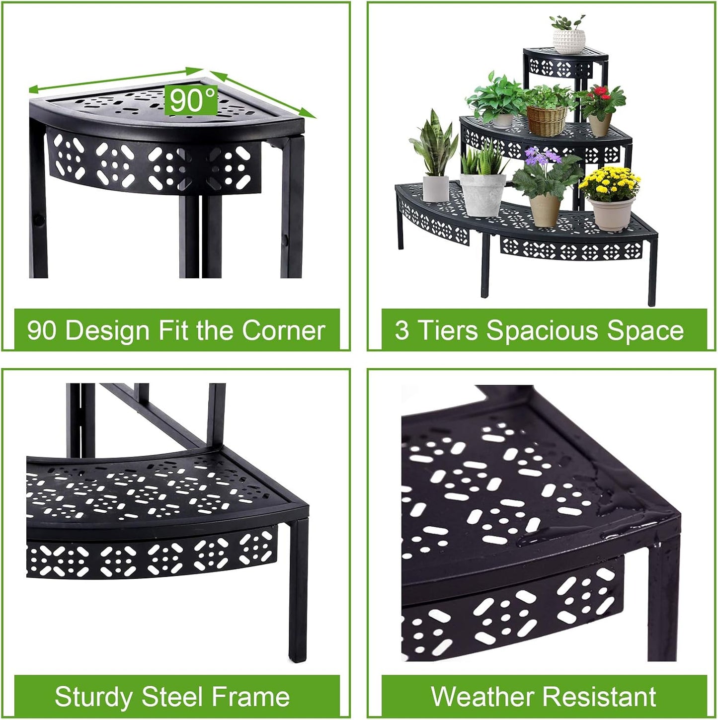 Garden 4 you 3-Tier Metal Plant Stand, Corner Plant Stands Outdoor Indoor | Semi-circular quarter-round design,3-tier