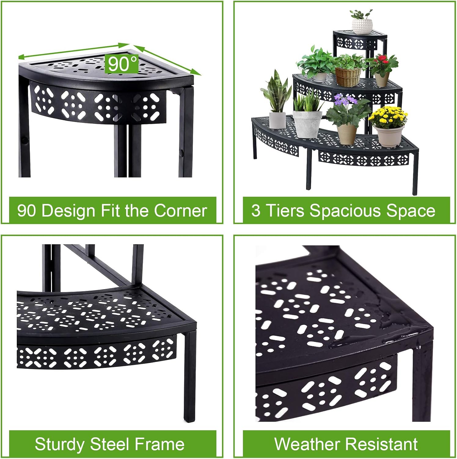 Garden 4 you 3-Tier Metal Plant Stand, Corner Plant Stands Outdoor Indoor | Semi-circular quarter-round design,3-tier