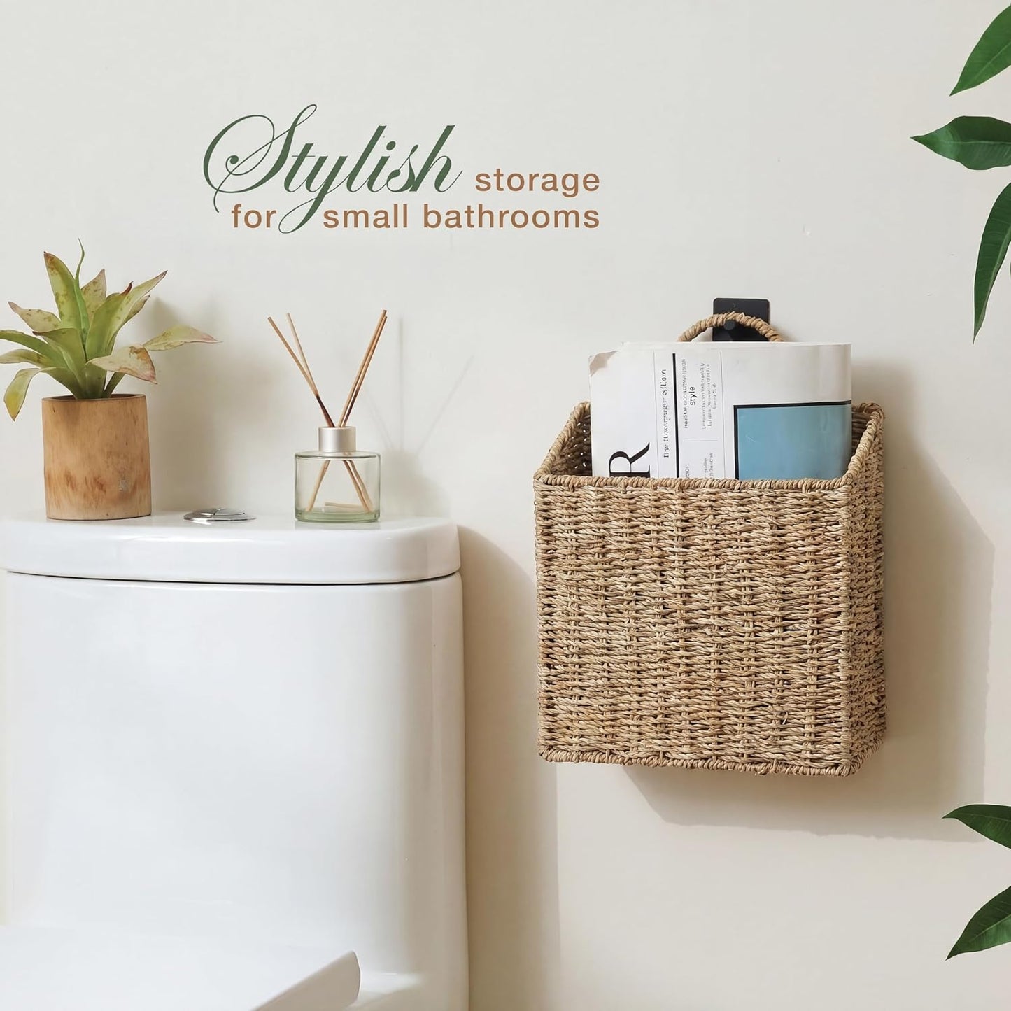 Wicker Hanging Basket for Organizing / Natural Seagrass / Set of 2
