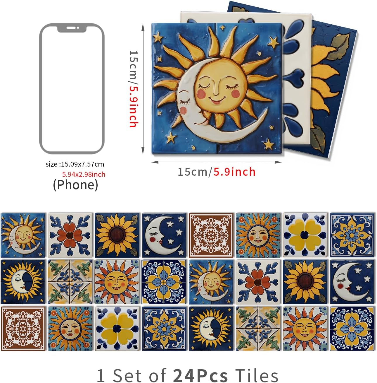 Tile Stickers / Peel and Stick Wall Decor Sticker / Muti Cute / 6 x 6 / Set of 24