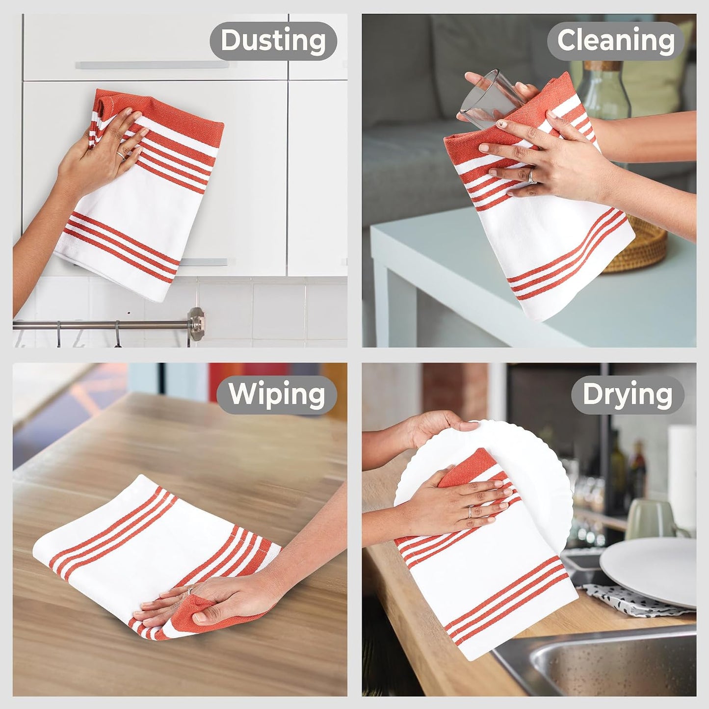 Urban Villa Kitchen Towels Cotton Dish Towels 20”x30” (Set of 6) Rust White