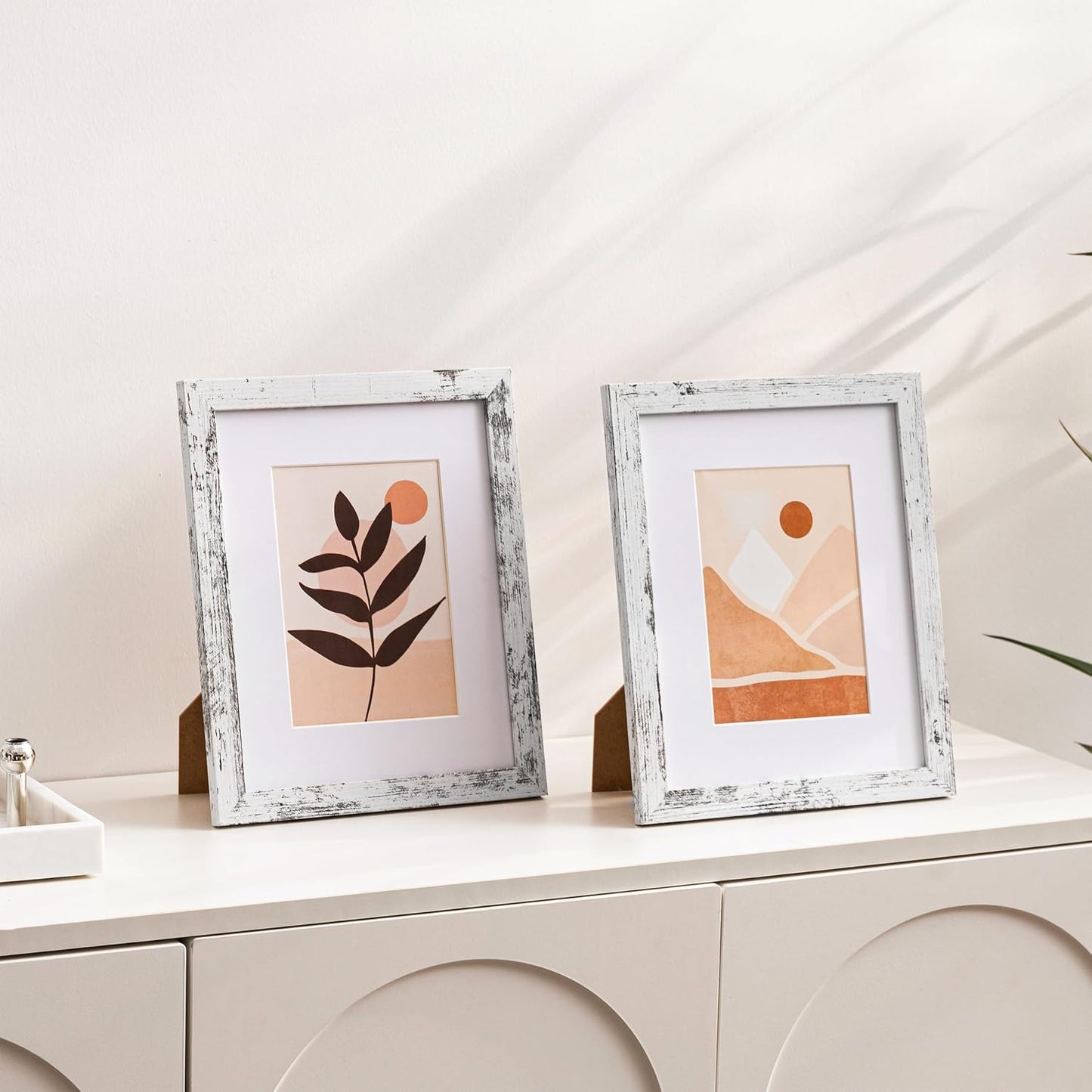eletecpro 8x10 Picture Frames, Acrylic Cover, Distressed White, Set of 10 | Display Photo 5x7 with Mat or 8x10 without