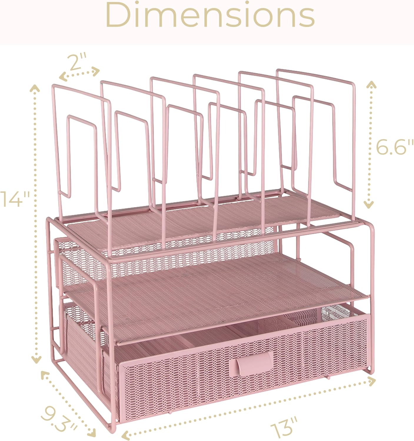 BLU MONACO | Pink Desk Organizer with Drawer | Wire Mesh Desk Organizer File Sorter | Metal Desktop Storage for Office