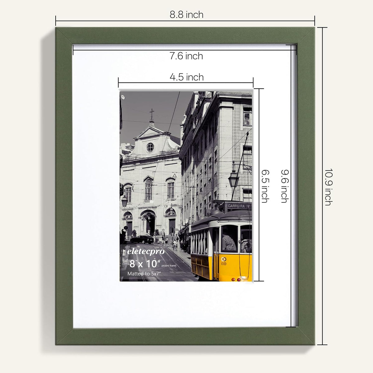 eletecpro 8x10 Picture Frames, Acrylic Cover, Dark Green, Set of 10 | Display Photo 5x7 with Mat or 8x10 without