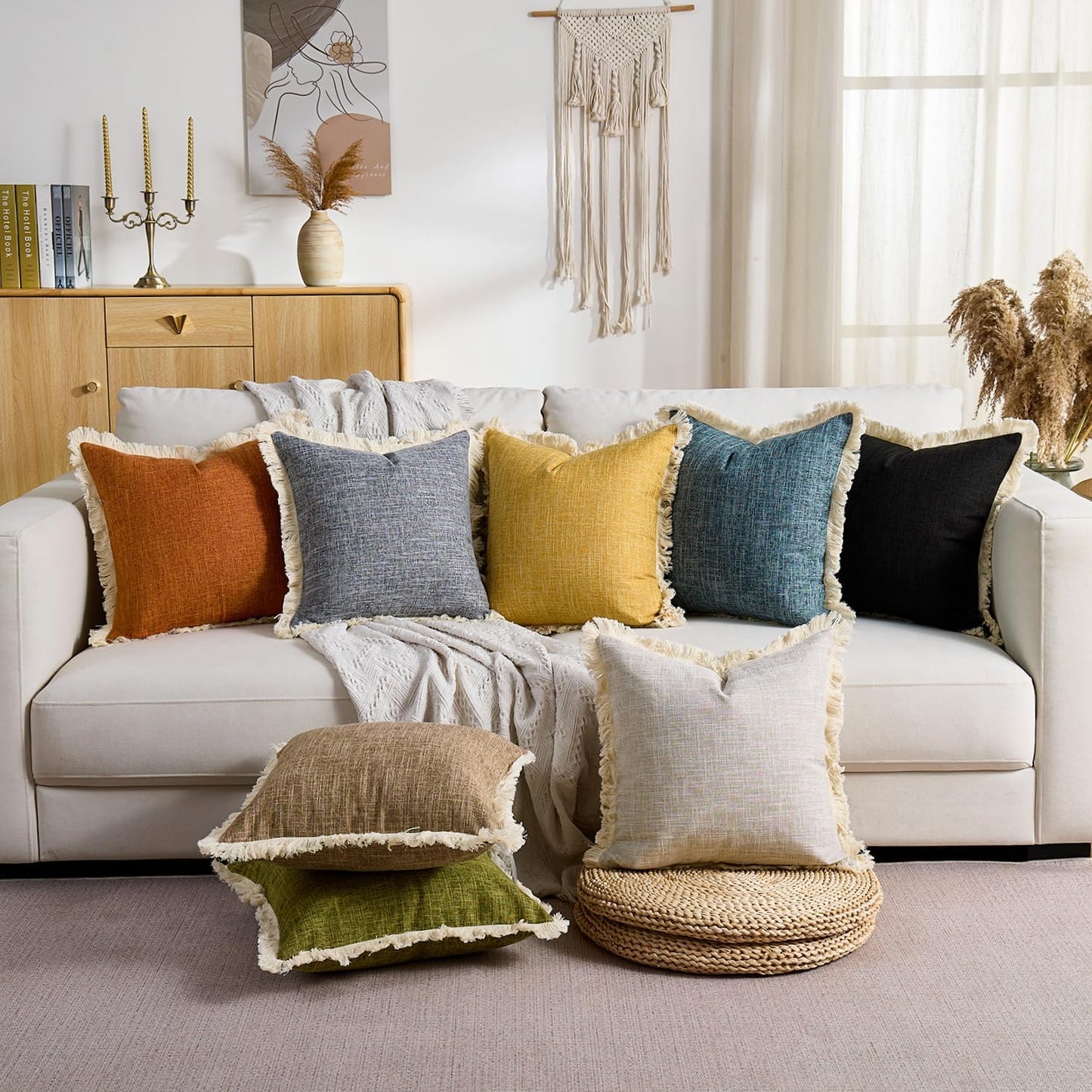 Fringe Farmhouse Rustic Decorative Pillows Case / Black / 18 x 18 / Set of 2