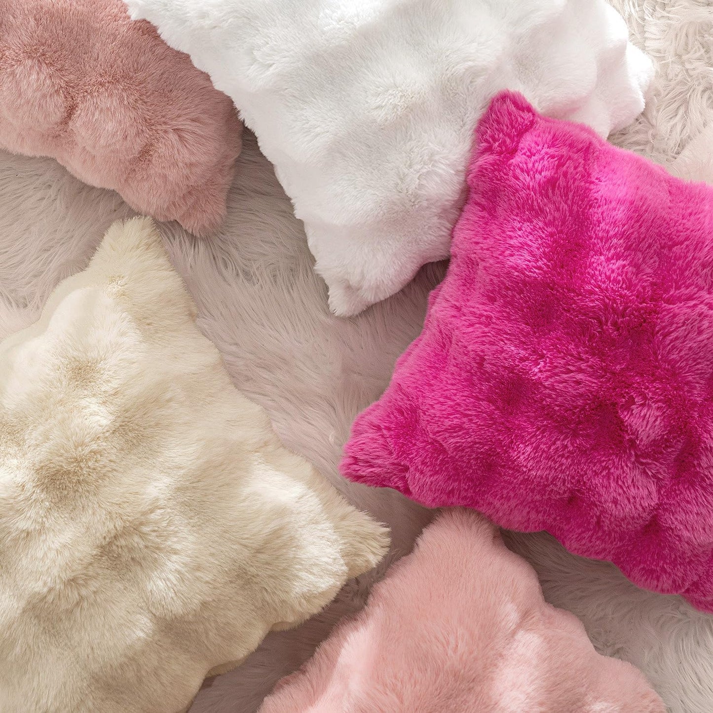 Faux Fur Pillow Covers Thick Soft Plush Throw Pillows Spring / 18 x 18 / Light Pink / Set of 2